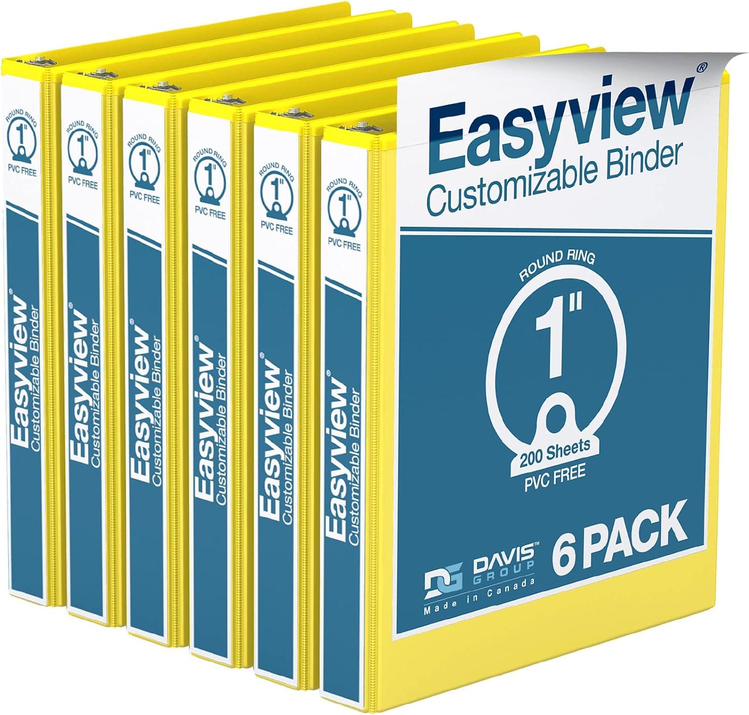 davis group easyview premium 1-inch binders with clear-view covers 3-ring binders for schoolpack of 6 round