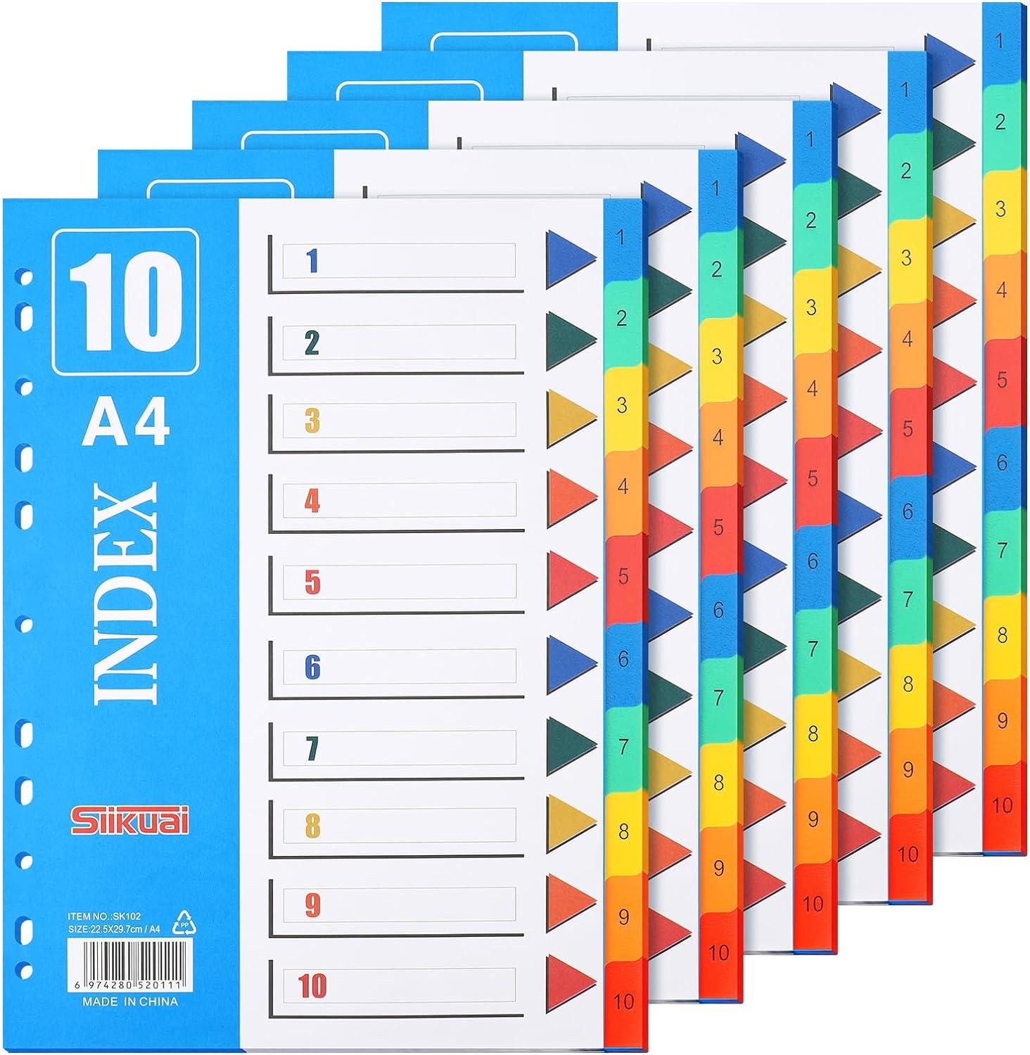 hequ multicolor binder dividers 10 tab dividers for 3 ring binder 5 sets durable a4 dividers with pockets 