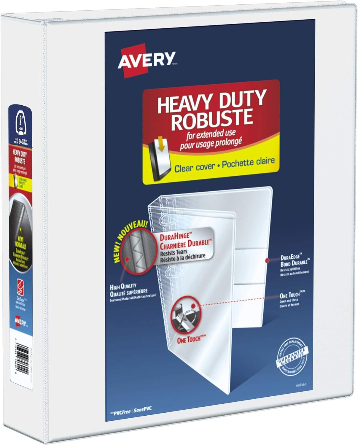 avery heavy duty view 3 ring binder 2 inch one touch white 4 pockets 540 sheet capacity pvc free 79792  avery