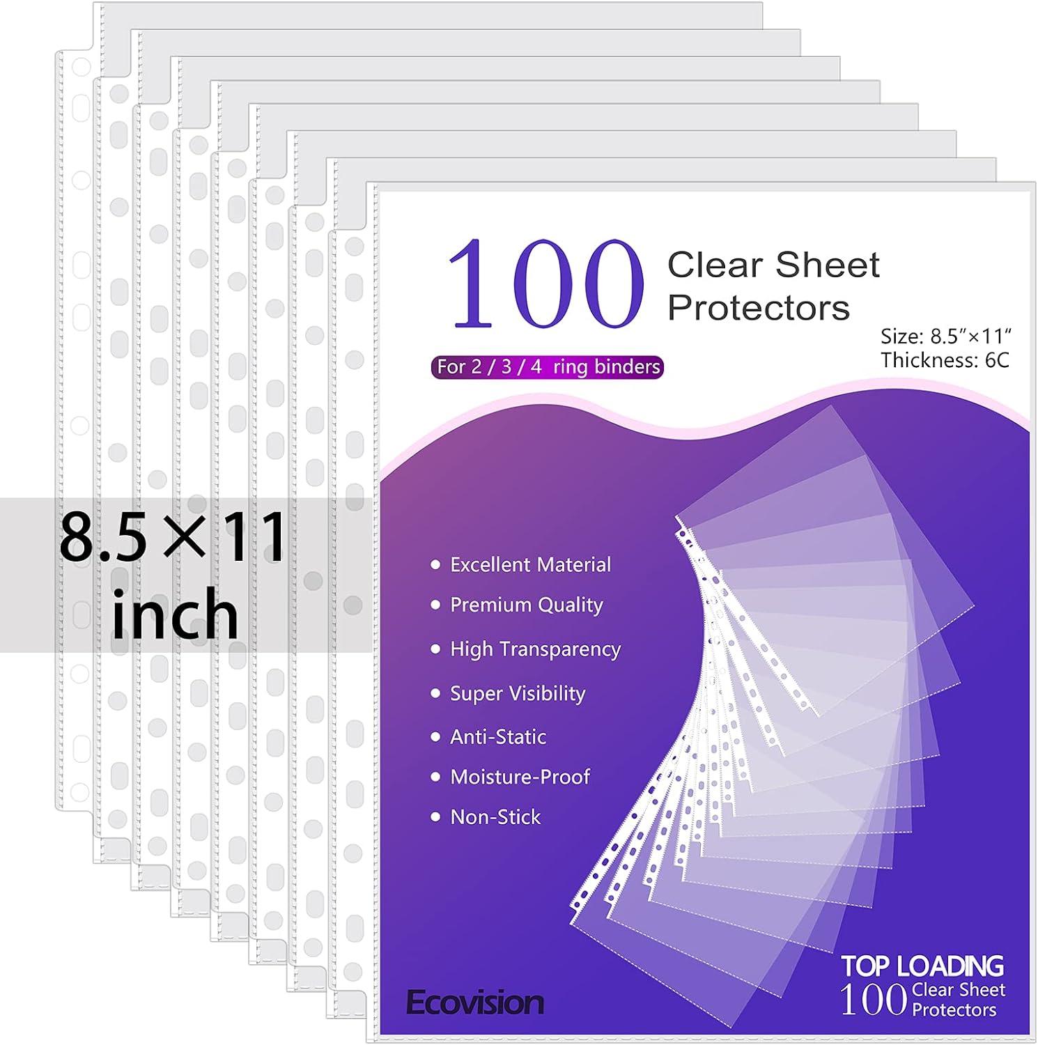 page protectors 8.5 x 11 inches, ecovision crystal clear plastic sheet protectors for 3 ring binder. top