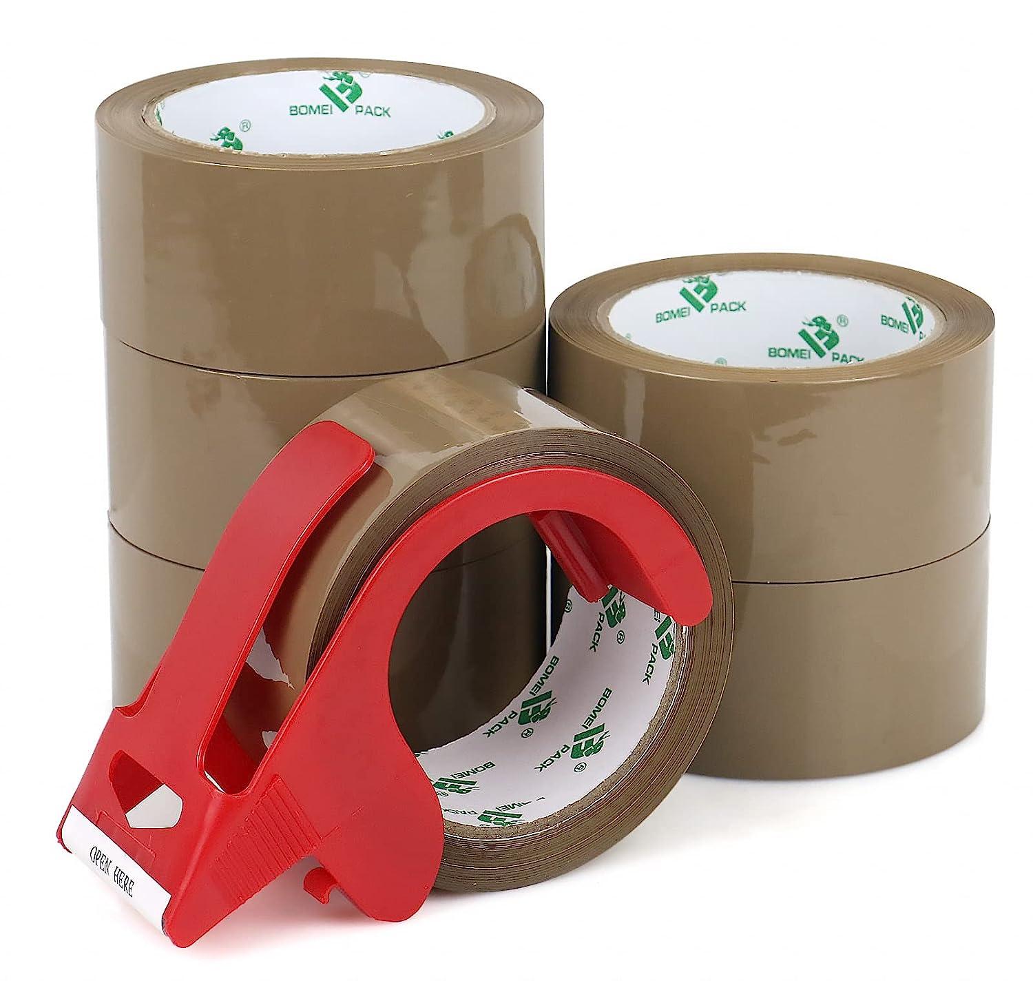 bomei pack brown packing tape with dispenser 2 4 mil 1 88 inch x 60 yards 6 refills rolls packaging tape for