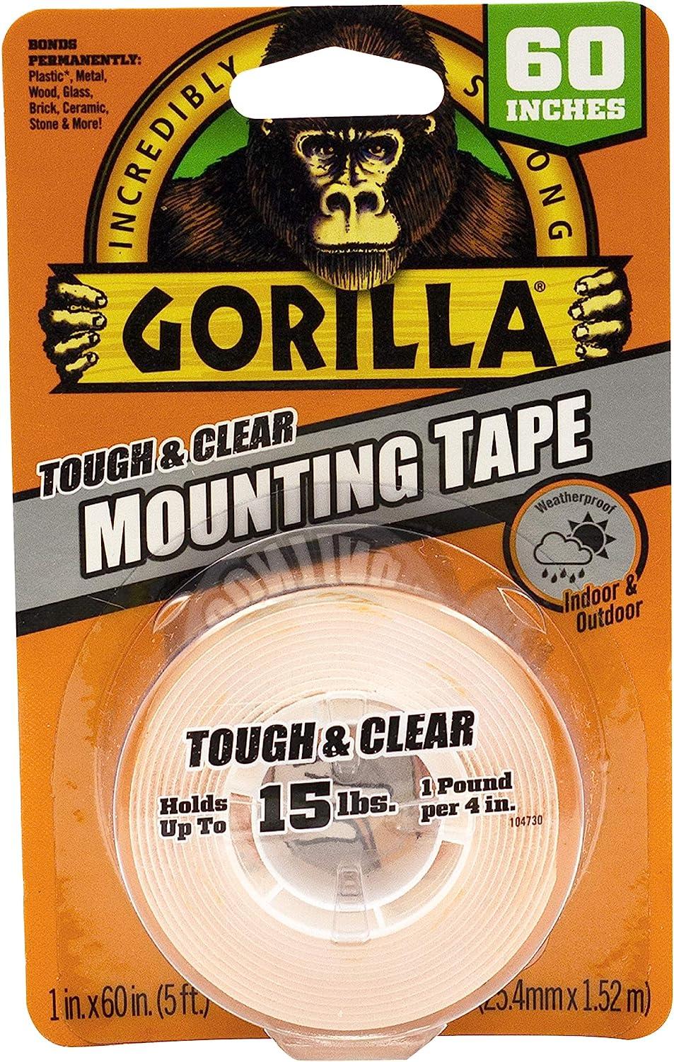 gorilla tough and clear double sided mounting tape hanging instant 15lb strong hold permanent bond