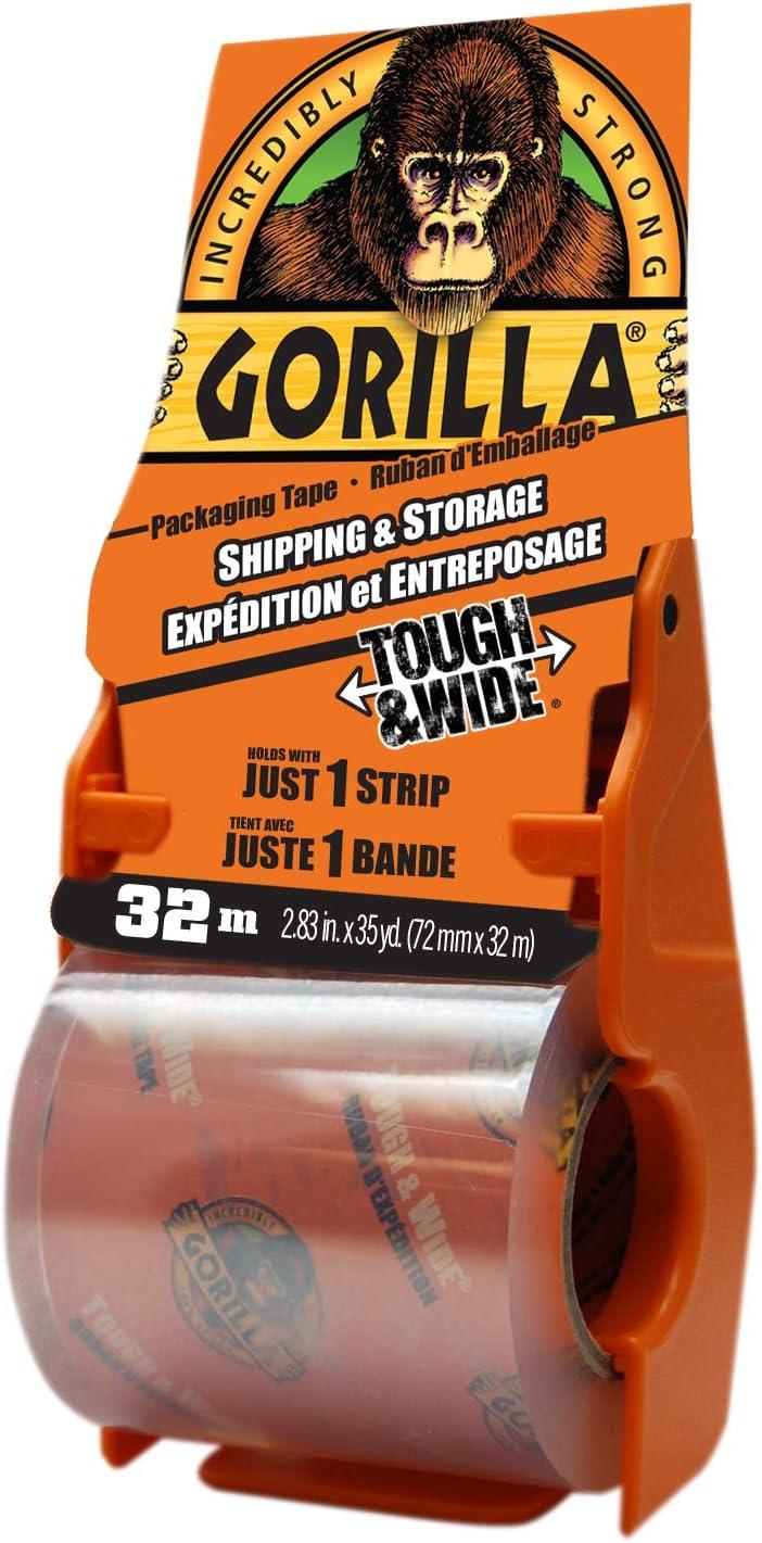 gorilla heavy duty packing tape tough and wide w/dispenser extra thick moisture and temperature resistant