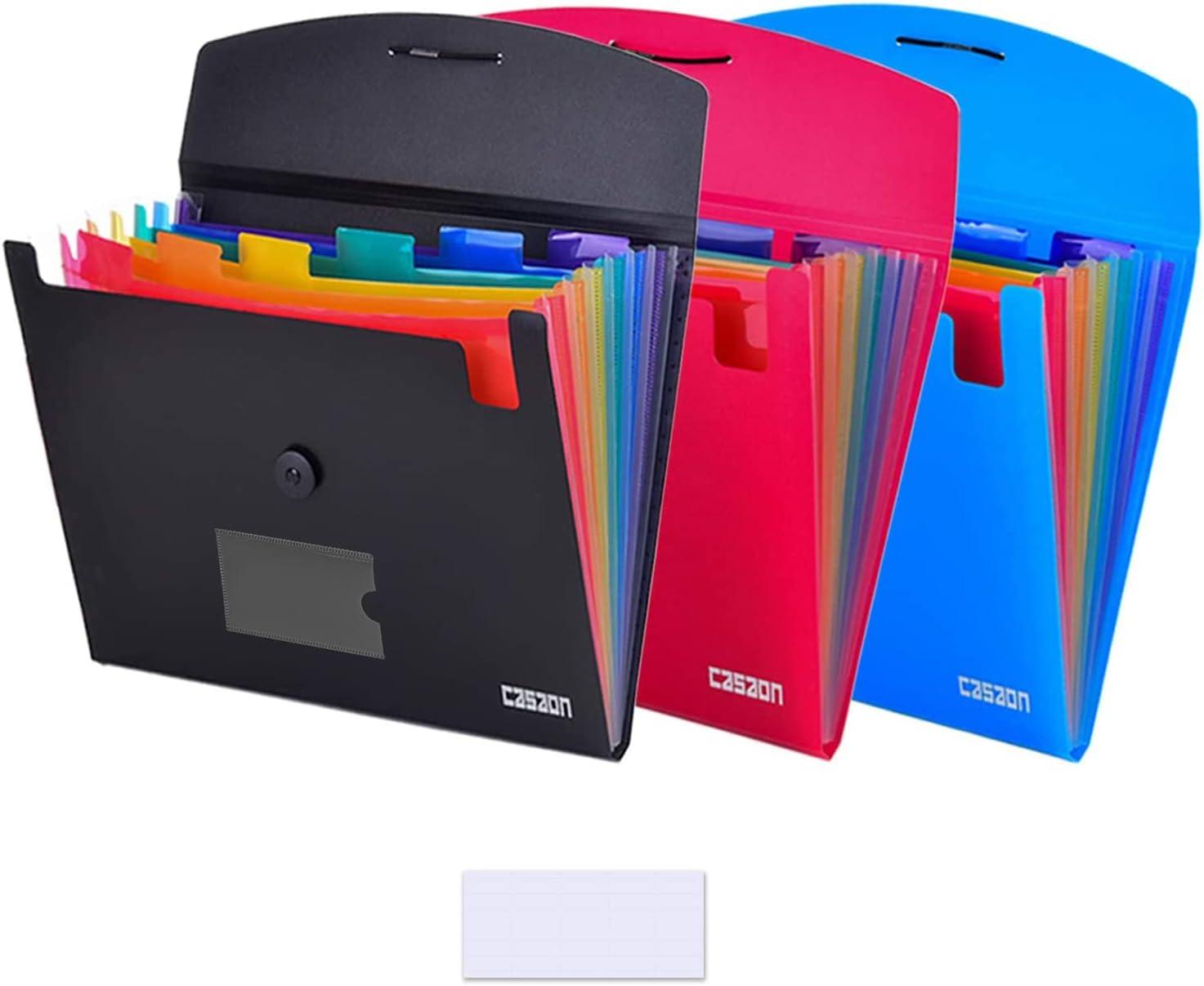 7-pocket expanding file 3pcs plastic expandable file folder - black/blue/red  casaon b07xr1q2pk