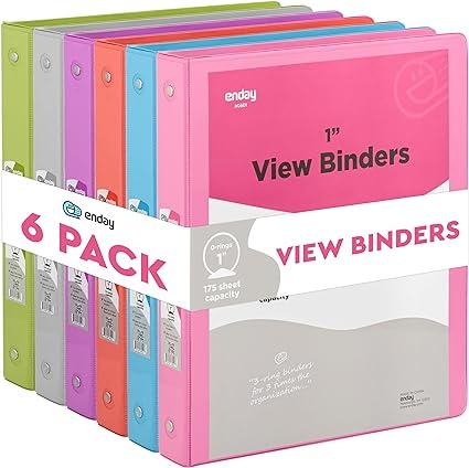 enday 1 inch 3 ring binder 1” binder clear view cover with 2 inside pockets colored school supplies office