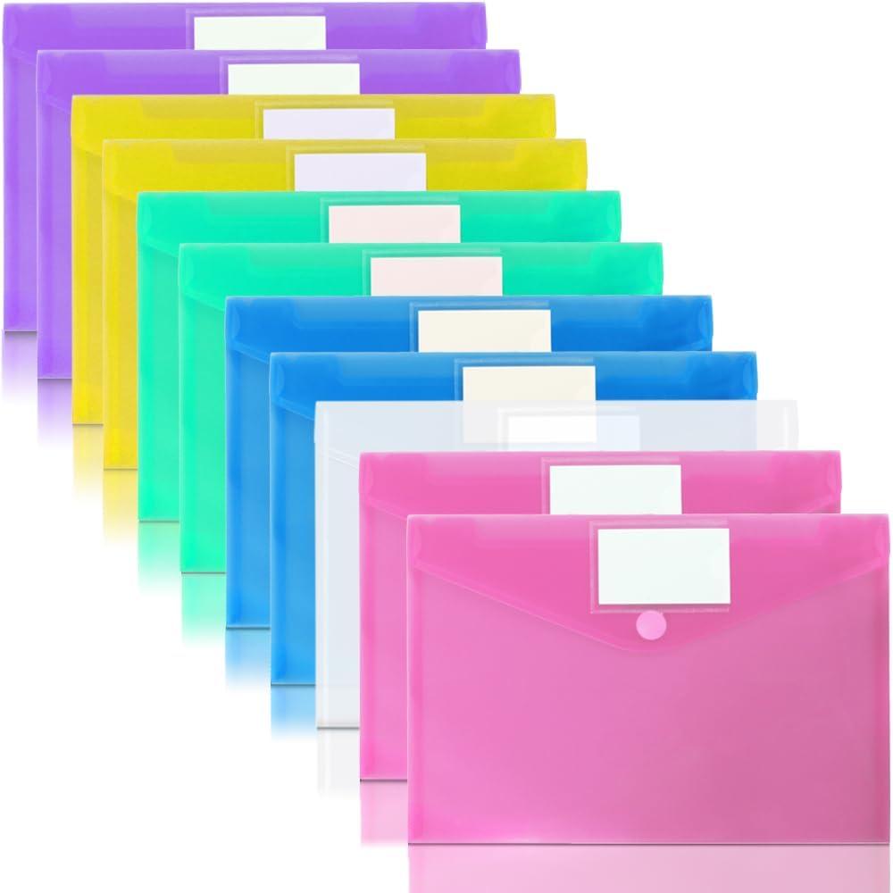 OUTYLTS 11 Pack Plastic Poly Filing Envelopes Clear Document Folders US Letter A4 Size File Envelopes With Label Pocket