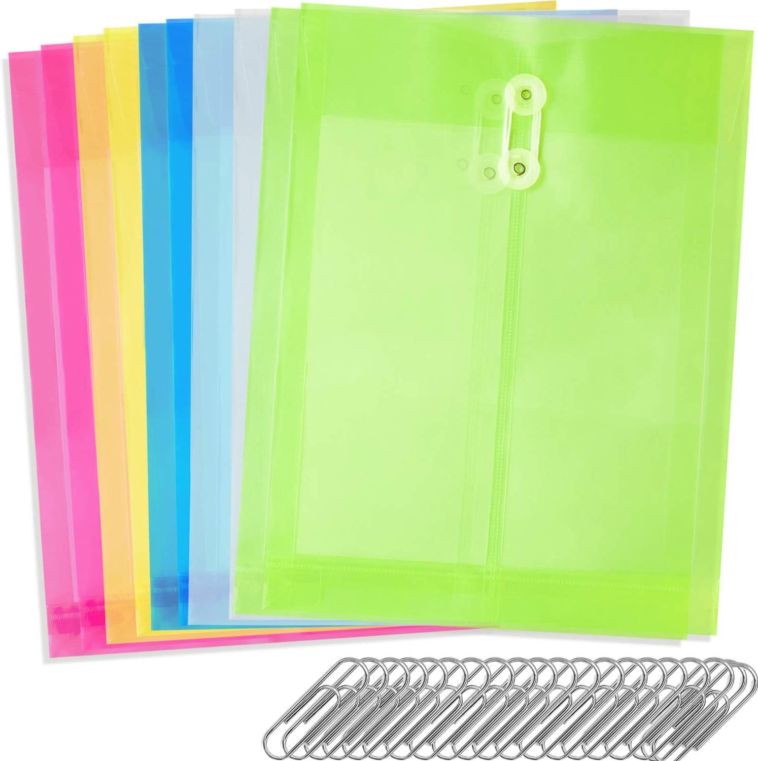 youowo 10 pcs plastic file folders transparent a4 paper size 20 pcs paper clip waterproof file envelopes for