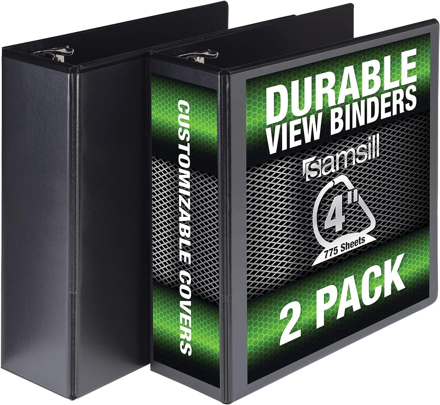 samsill durable 4 inch binder made in the usa locking d ring customizable clear view binder black 2 pack 