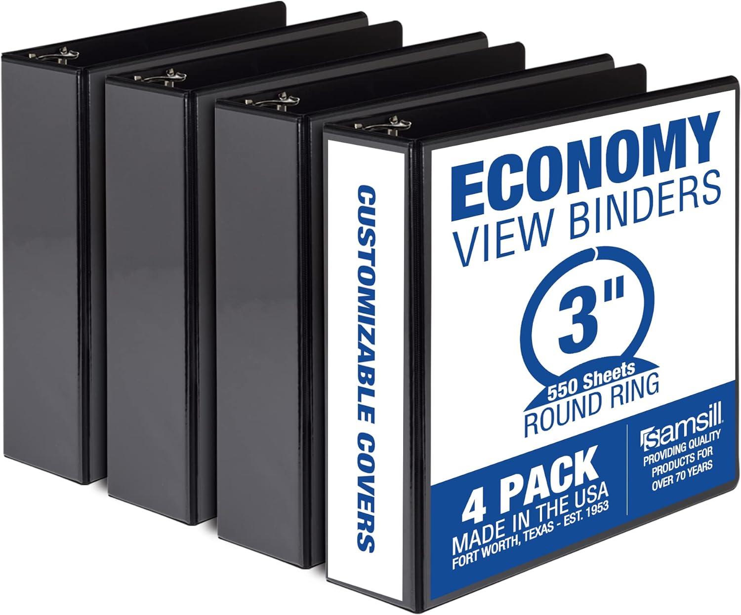 samsill economy 3 inch 3 ring binder made in the usa round ring binder customizable clear view cover black 4