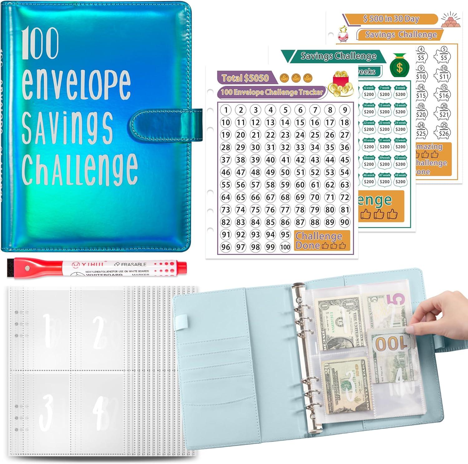 100 envelopes money saving challenge 2023 new & shiny a5 money savings binder with cash envelopes budget