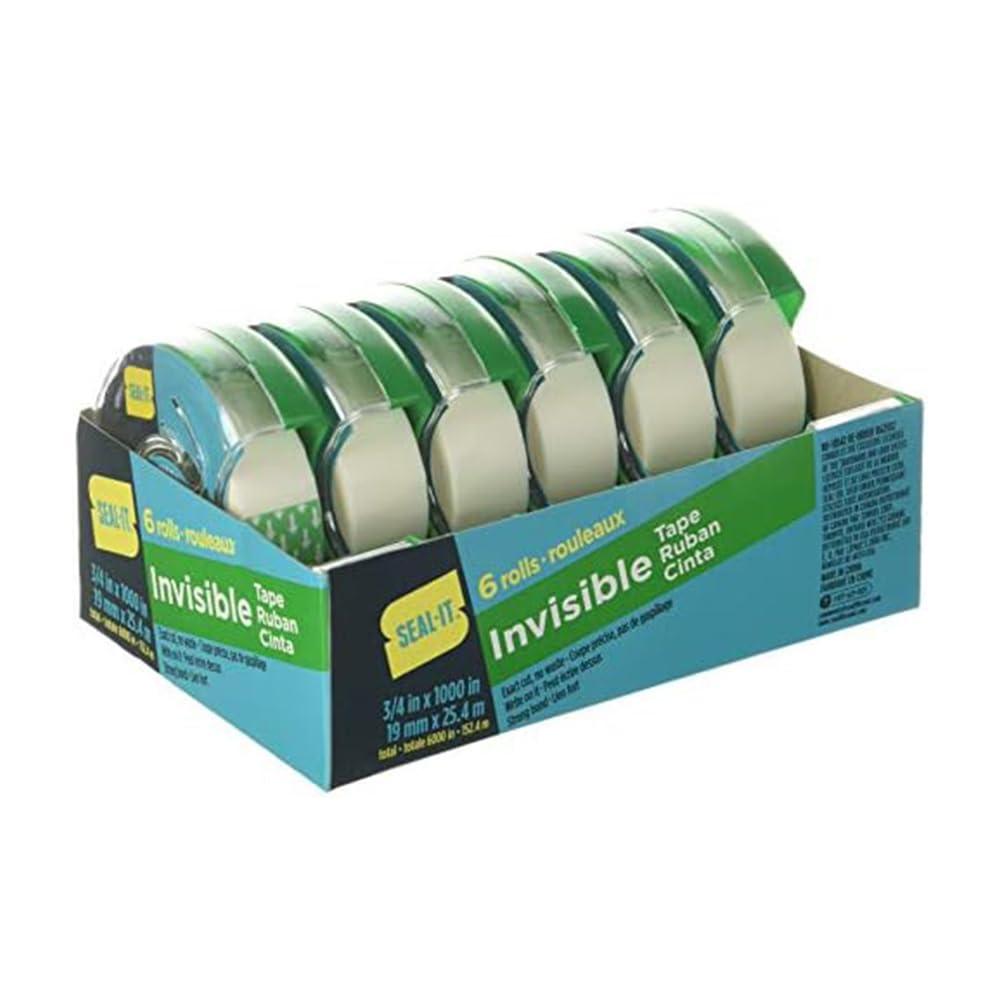 seal-it invisible stationery tape 3/4 x 1000 inches on press n cut dispenser pack of 6 total 6000 inches
