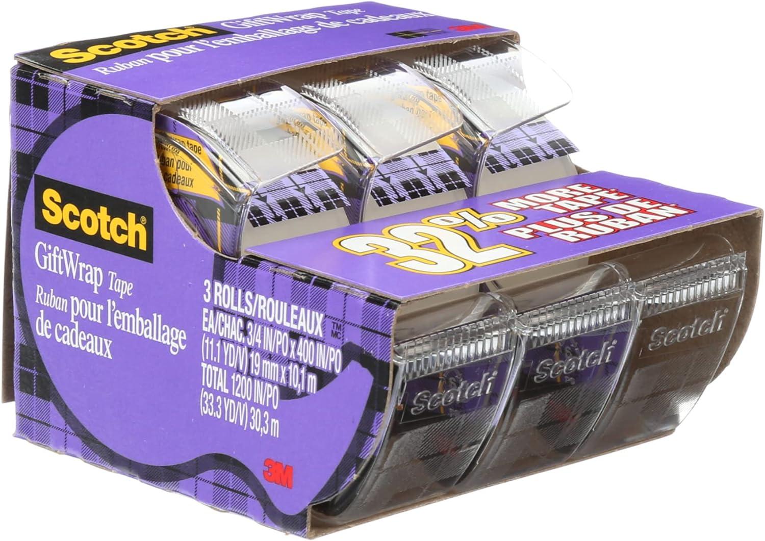 scotch tape gift wrap tape 19mm wide x 10 1m 3 rolls in dispensers  scotch b00enfqfa2