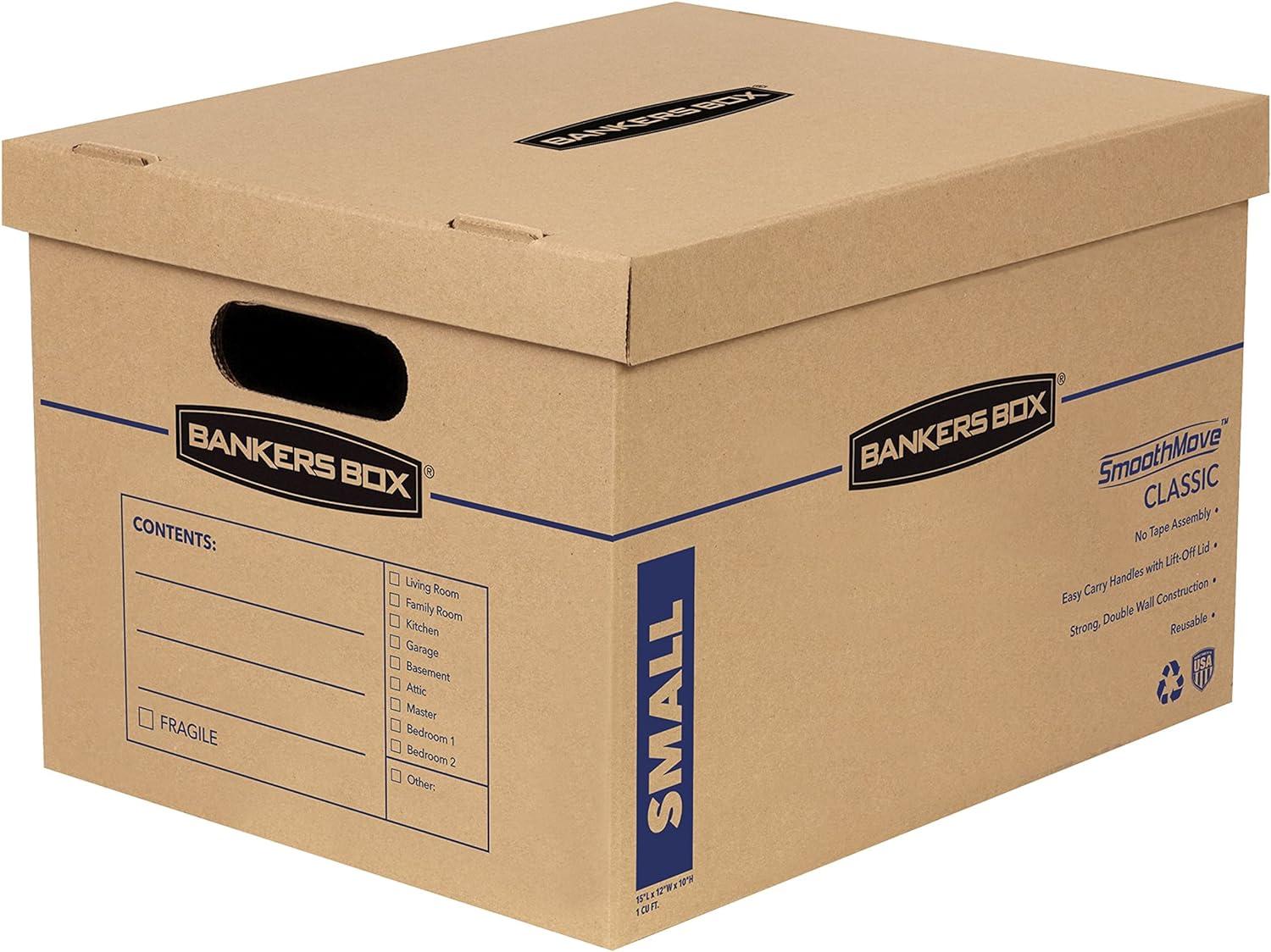 bankers box smooth move moving boxes with no-tape assembly lift -off lids and easy-carry handles 10