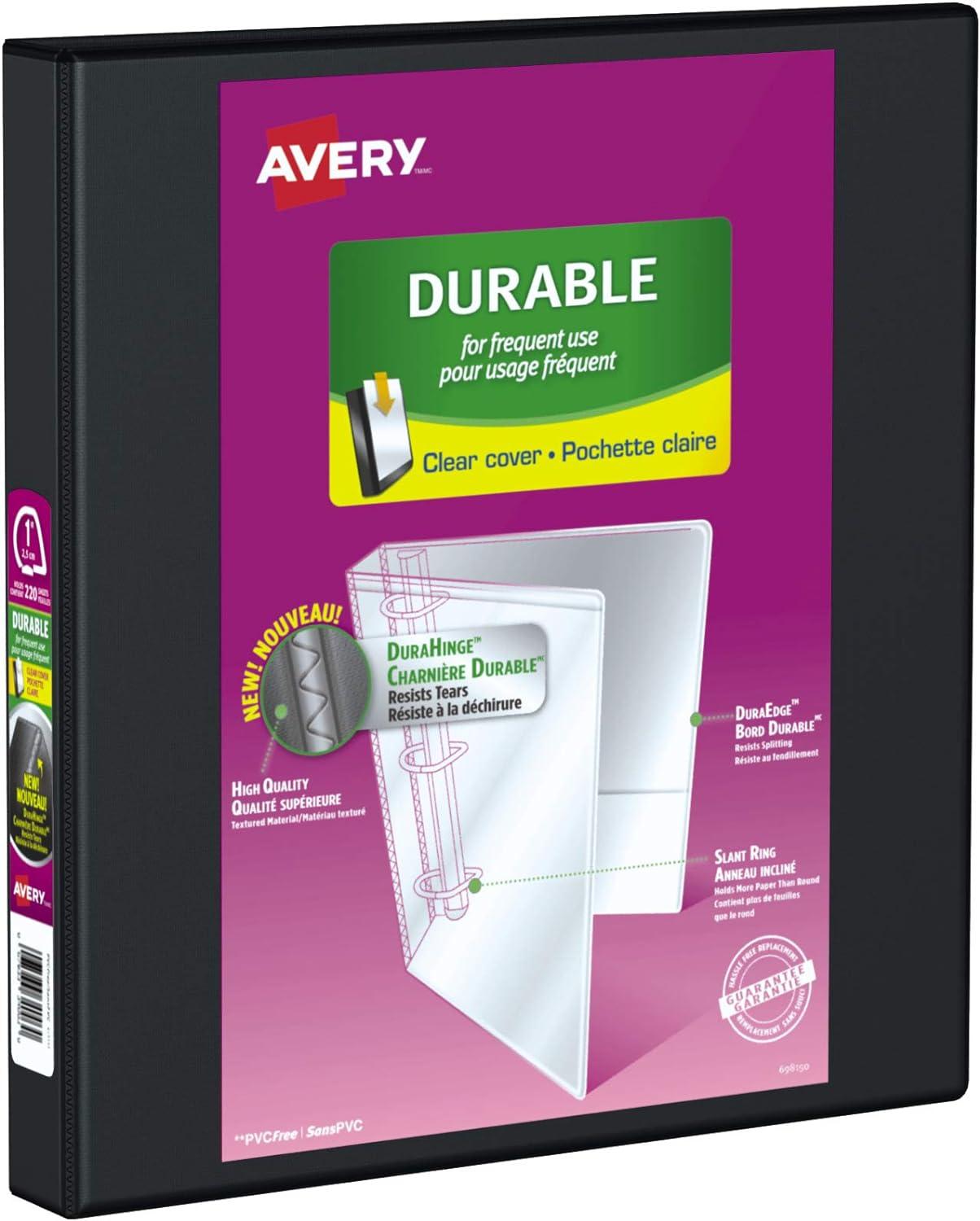 avery durable view binder 1 slant rings 220 sheet capacity 3 ring binder 2 pockets pvc free black 34003 