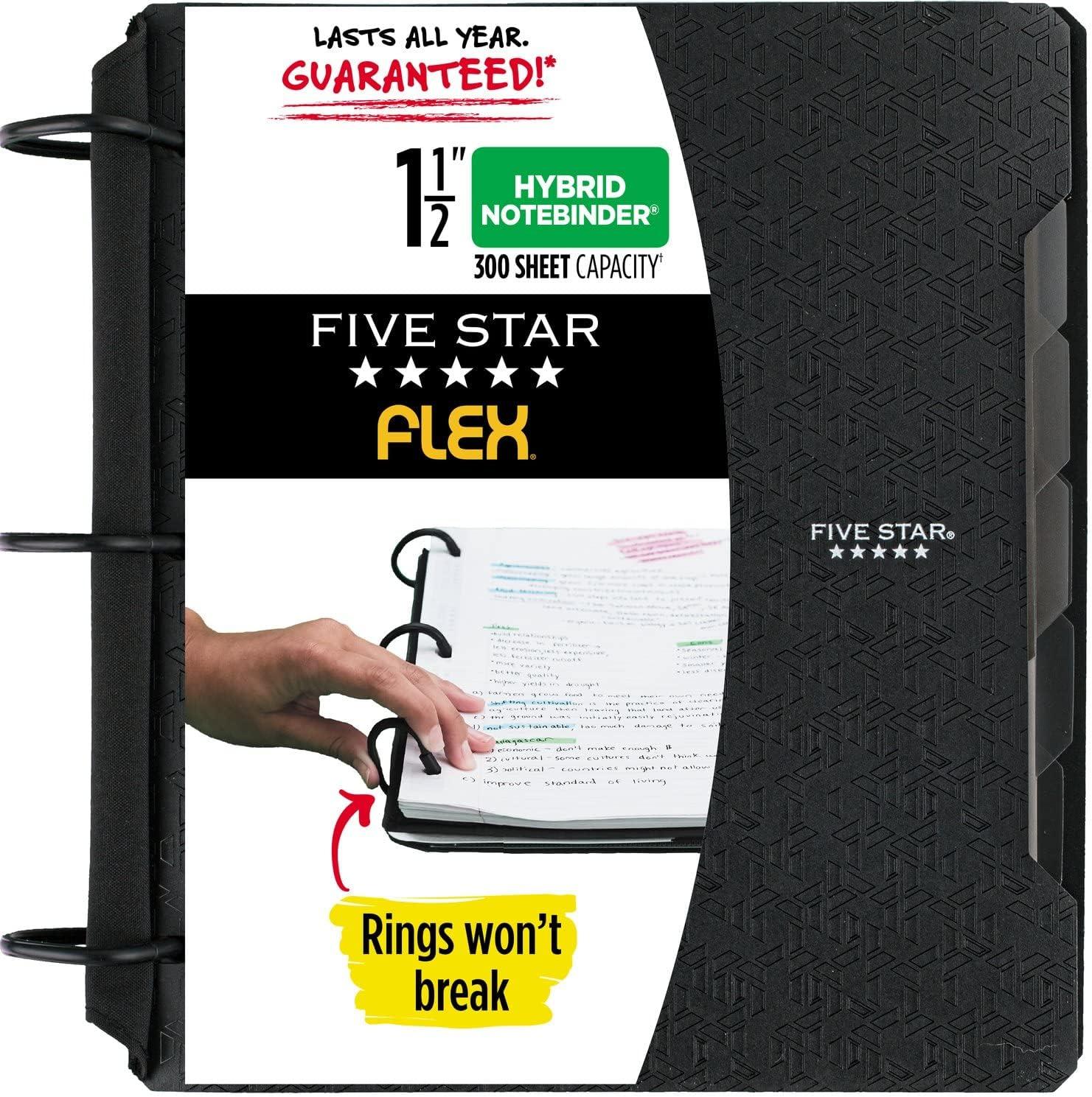 five star flex refillable notebook plus study app college ruled paper 1-1/2 inch techlock rings pockets tabs