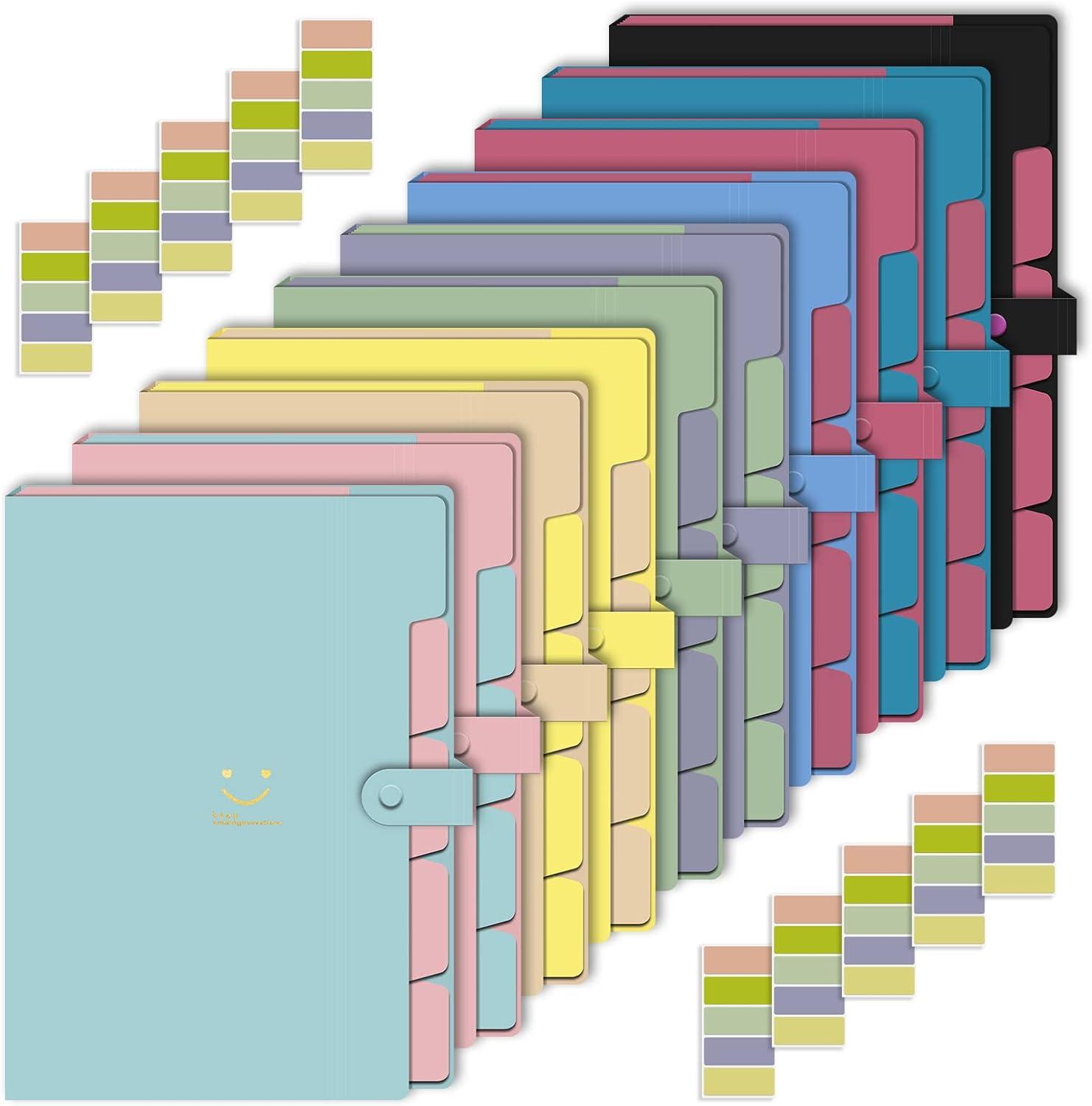 wapstibck 10pcs expanding file folder with labels 5 pocket a4 letter size accordion file organizer for