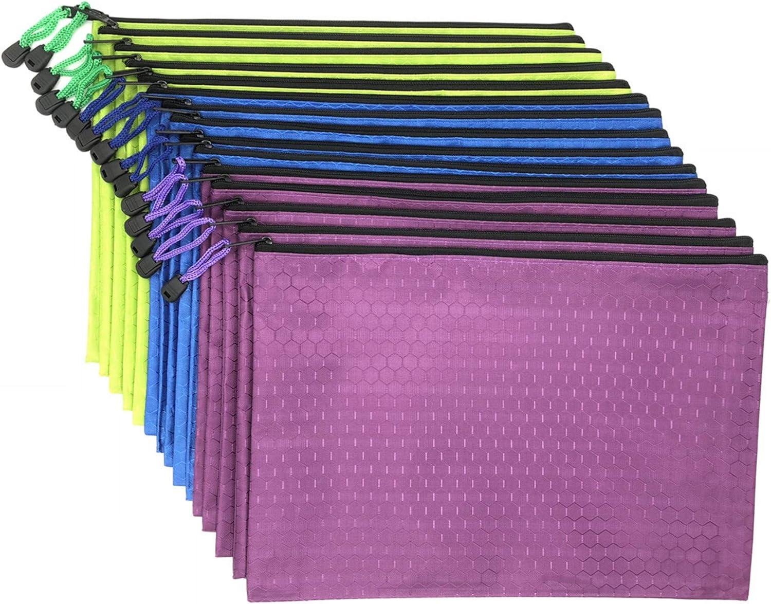 15 pcs a4 size zipper file bags 3 colors waterproof oxford bag use for business document organizer and office