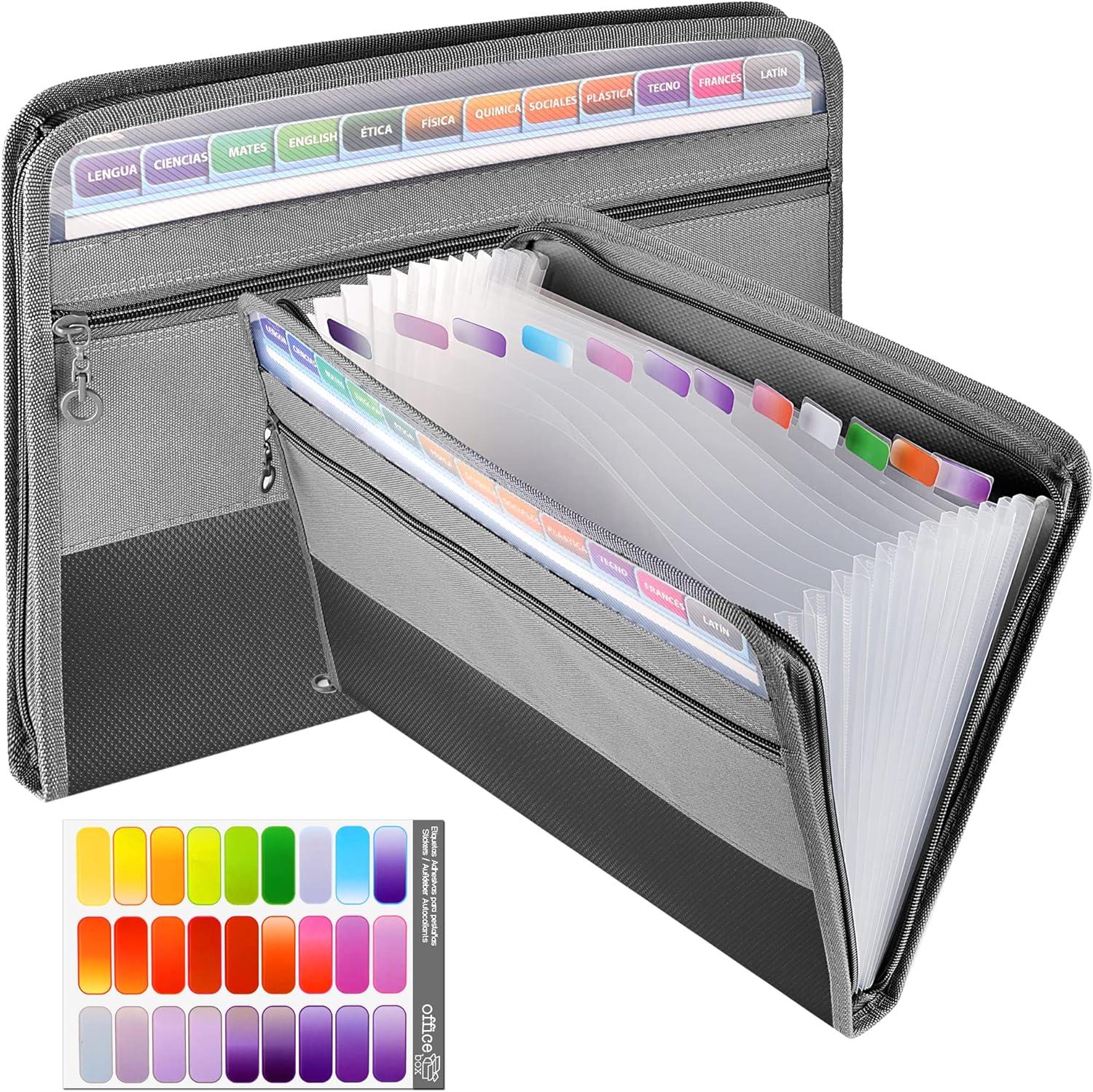 Expanding File Folder 13 Pockets Filing Accordion Folder Document Organiser With Zipper Portable Plastic Letter Size Document Bill Storage Expander Wallet With Colored Tags For Office And School