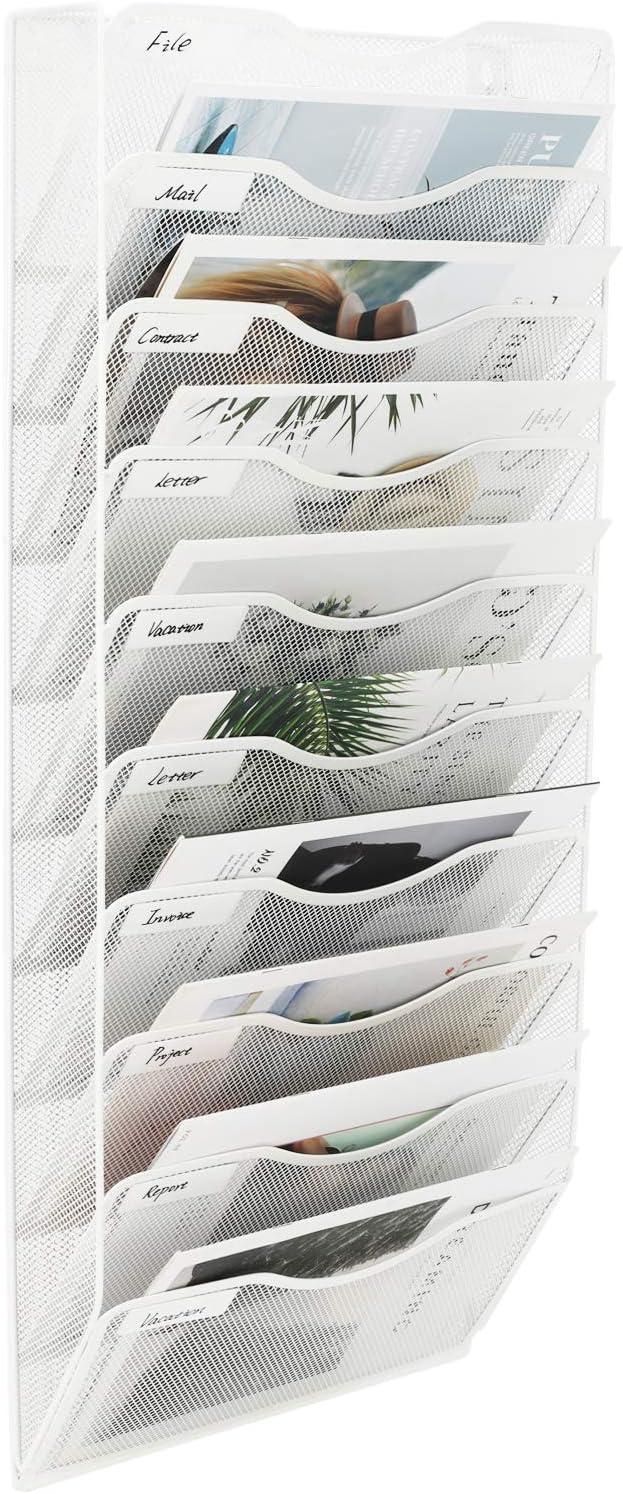 easypag office 10 pocket wall file folder holder hanging organizer magazine document paper rack white 