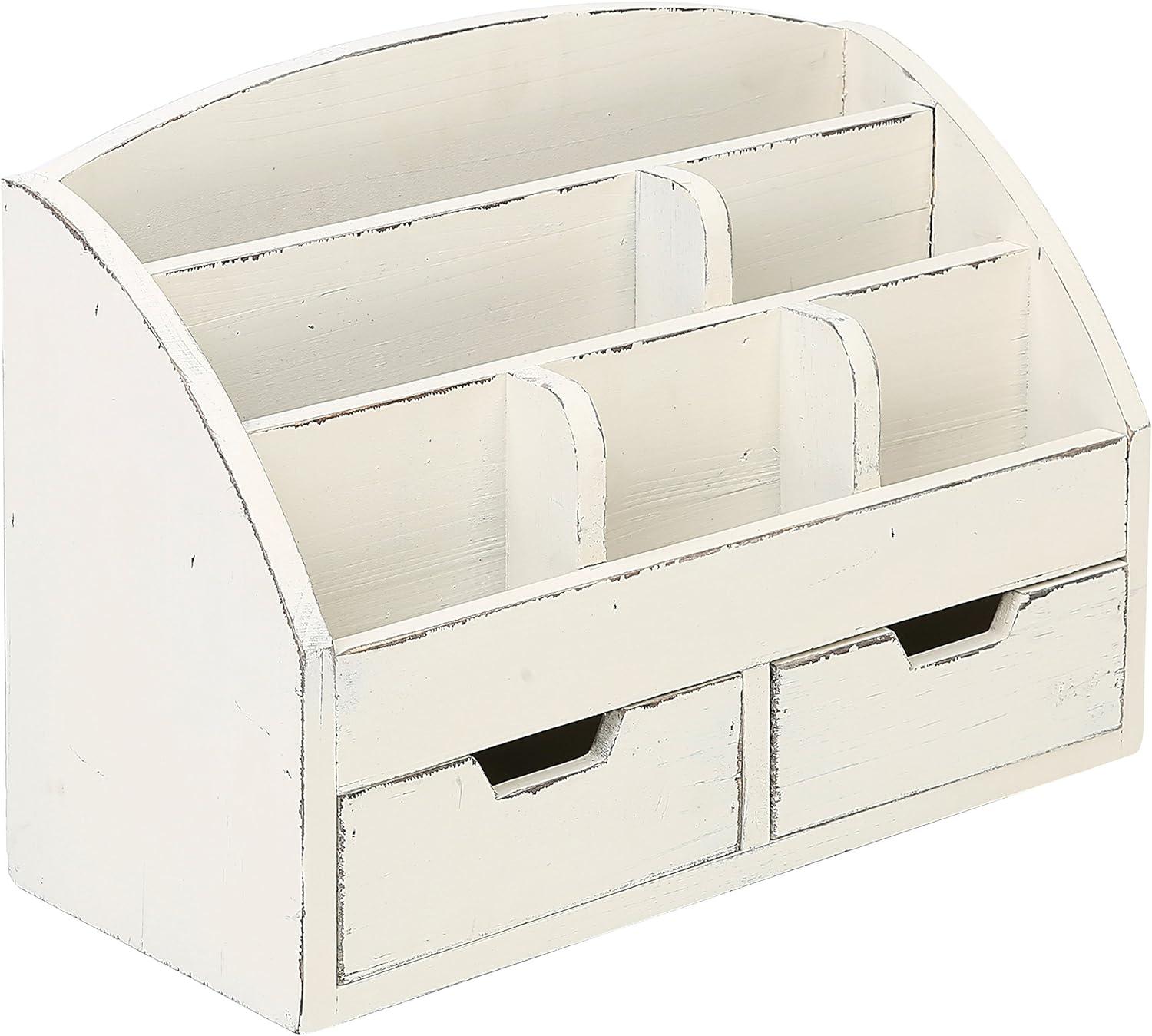 mygift vintage white wood desk organizer/6 compartment 2 drawer office supplies cabinet  mygift b071749plt