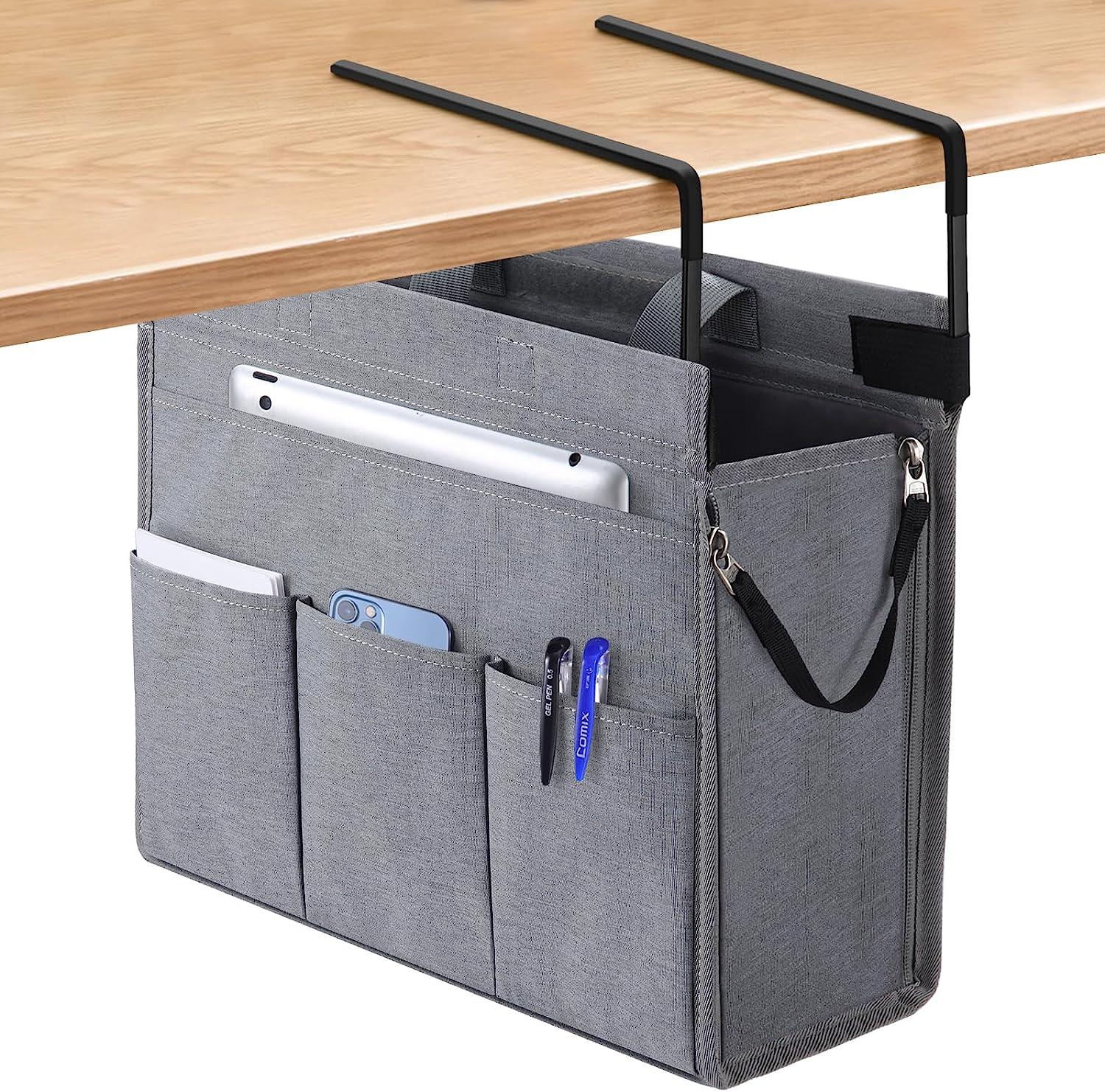 mastlu under desk hanging magazine and file storage bag office side storage bag compatible with a4 files