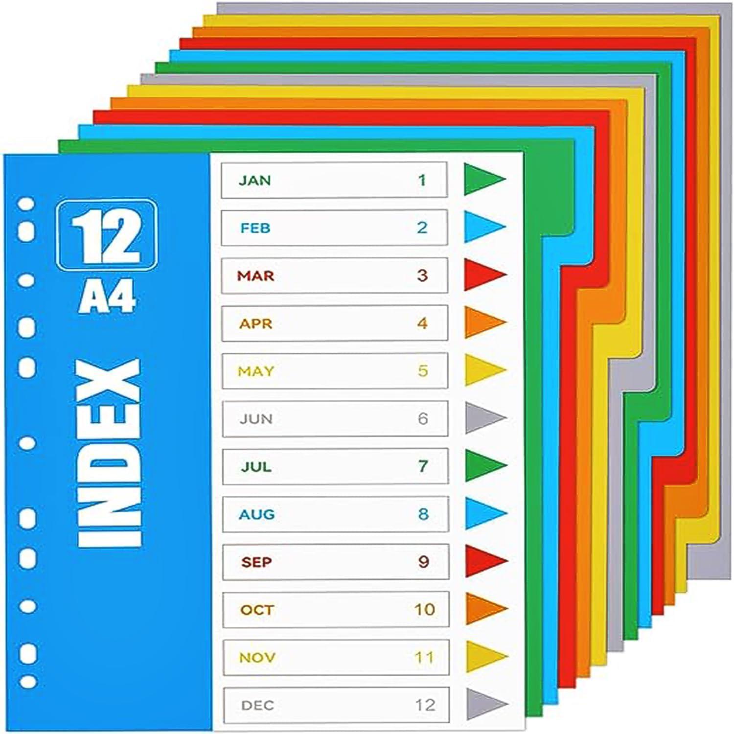 yqkangzhu 12 pcs binder dividers a4 tab index dividers for 3 ring binder multicolor plastic binder tabs