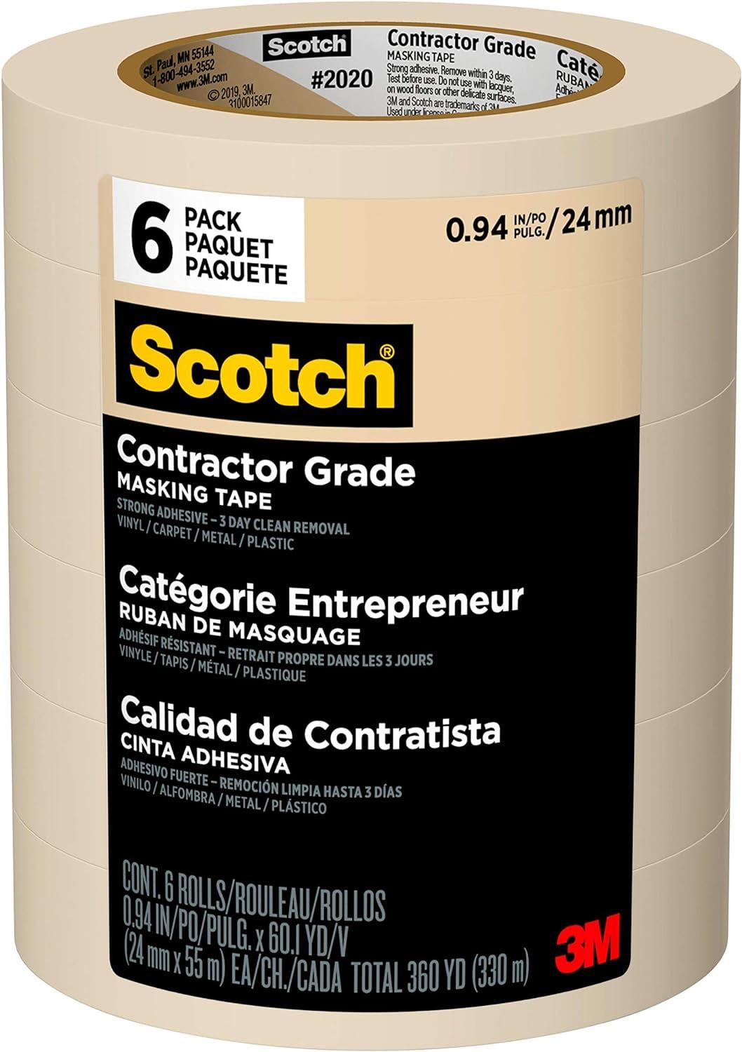 scotch contractor grade masking tape 0 94 inches by 60 1 yards 360 yards total 2020 6 rolls  scotch b008laqyxi