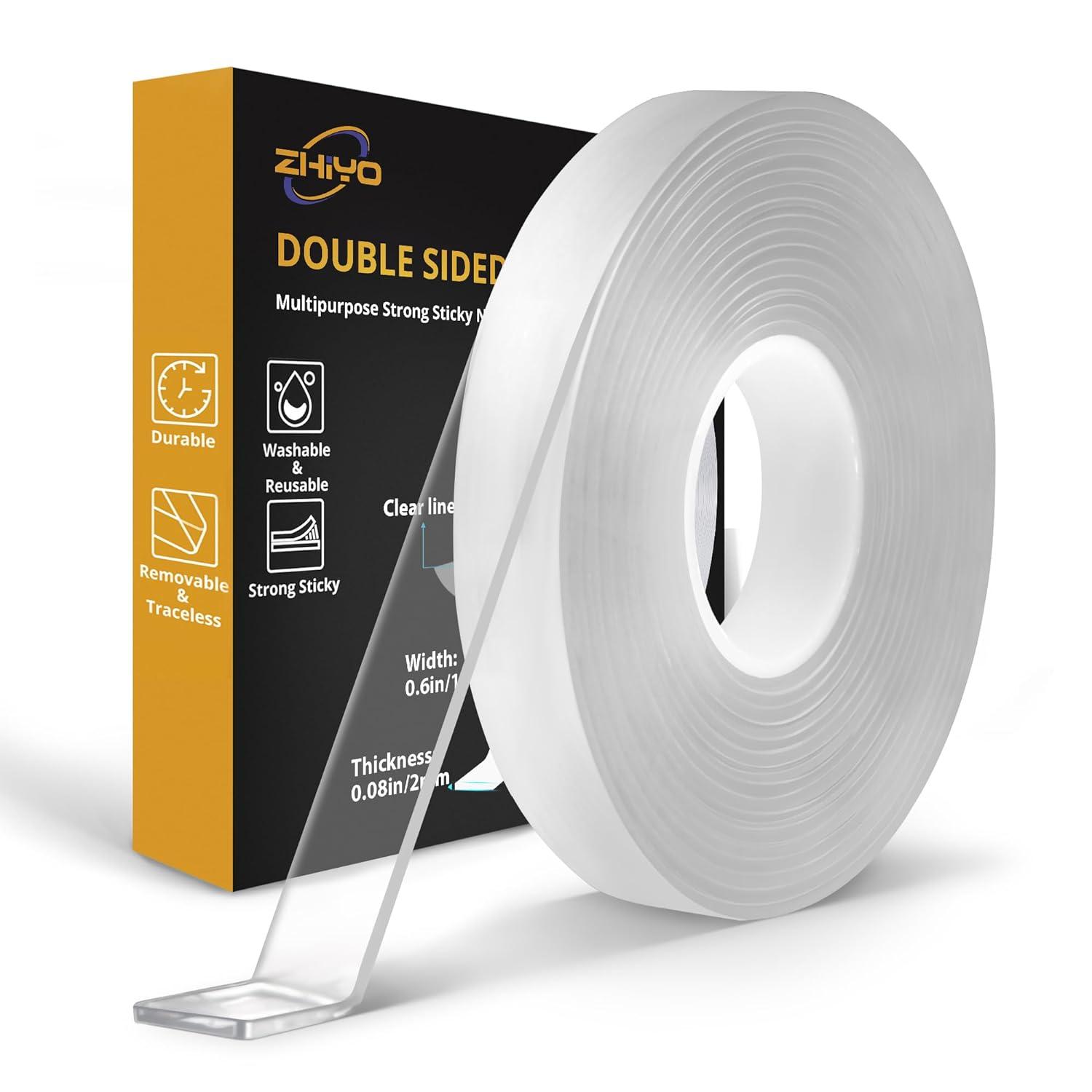 zhiyo double sided tape heavy duty 13 12 ft - thickened to 0 08 in strong sticky tape multipurpose nano tape
