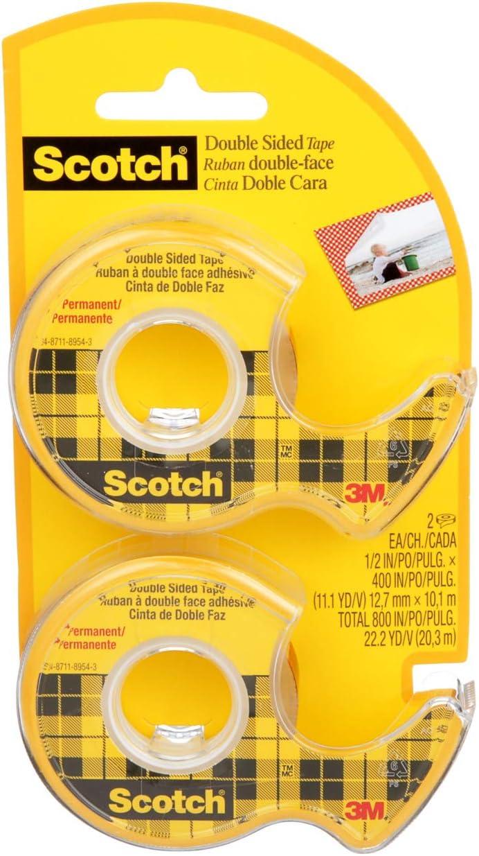 scotch tape double sided tape 12 7mm wide x 10m 2 rolls in dispenser  scotch b07z6yn2qy