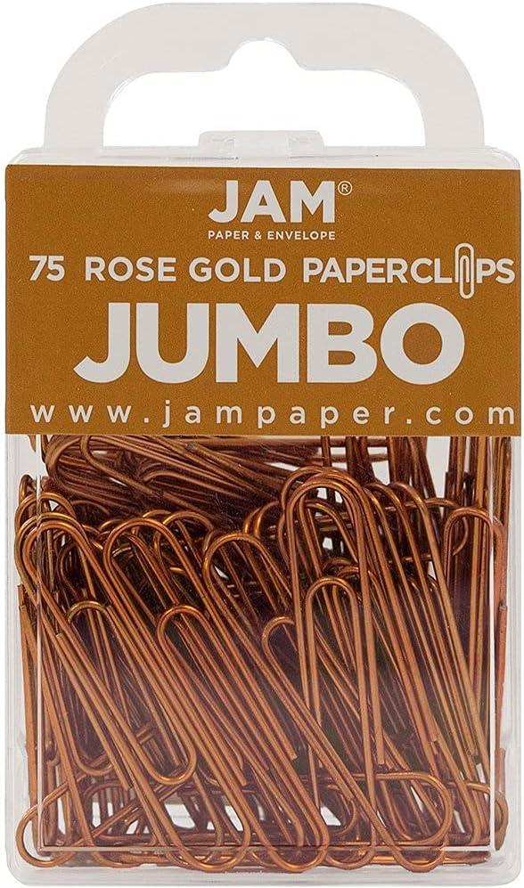 jam paper colorful jumbo paper clips - large 2 inch 50 8 mm - rose gold paperclips - 75/pack  ?jam paper