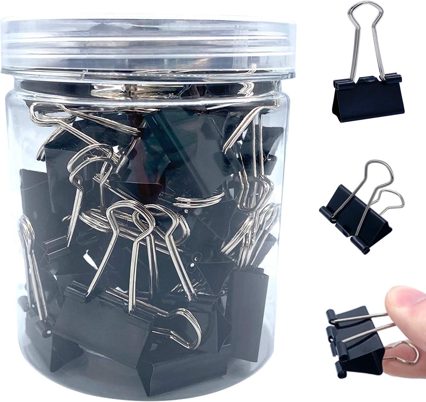motdwkyd 50pcs black binder clips paper binder clips medium size metal fold back clips with box for office