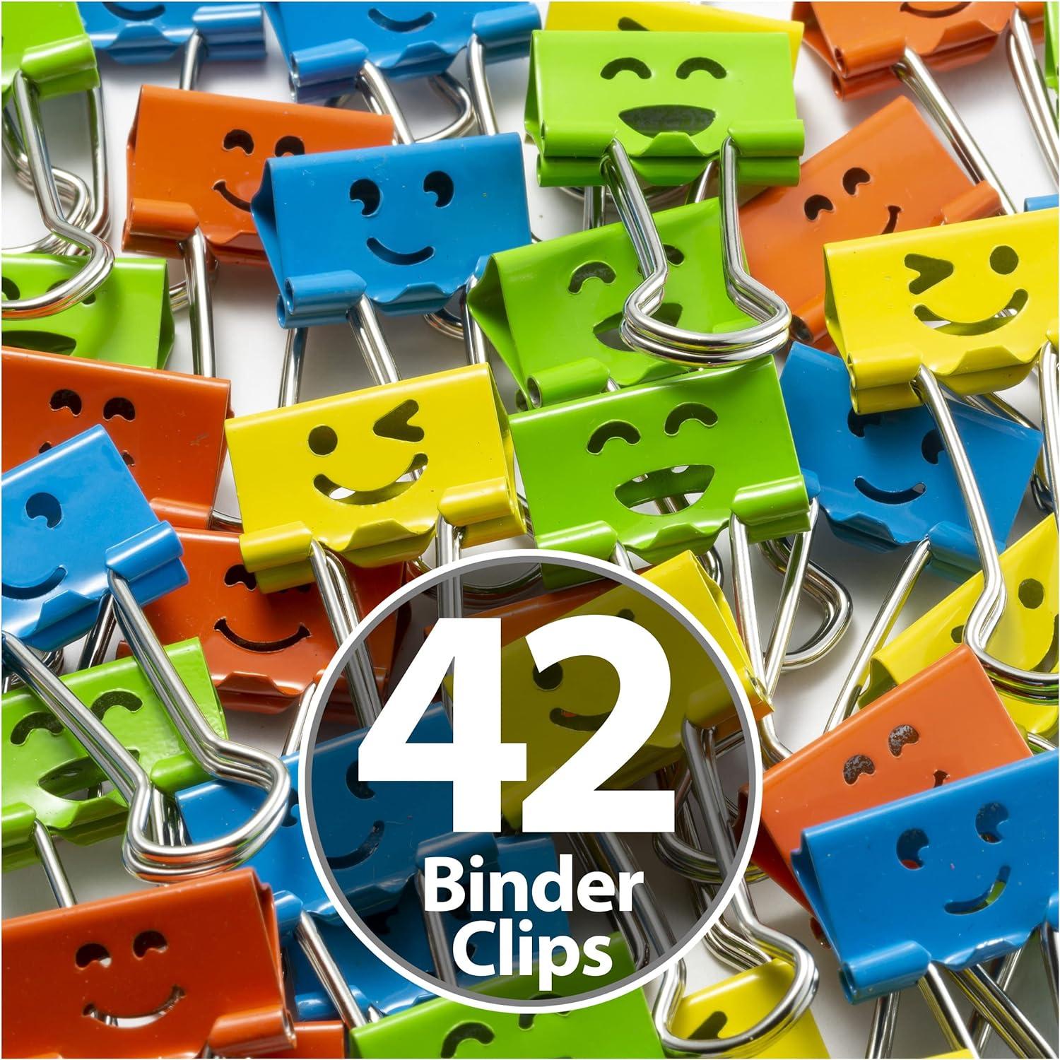 officemate happy smiling face binder clips small size 42 in pack comes in assorted colors 31090  officemate