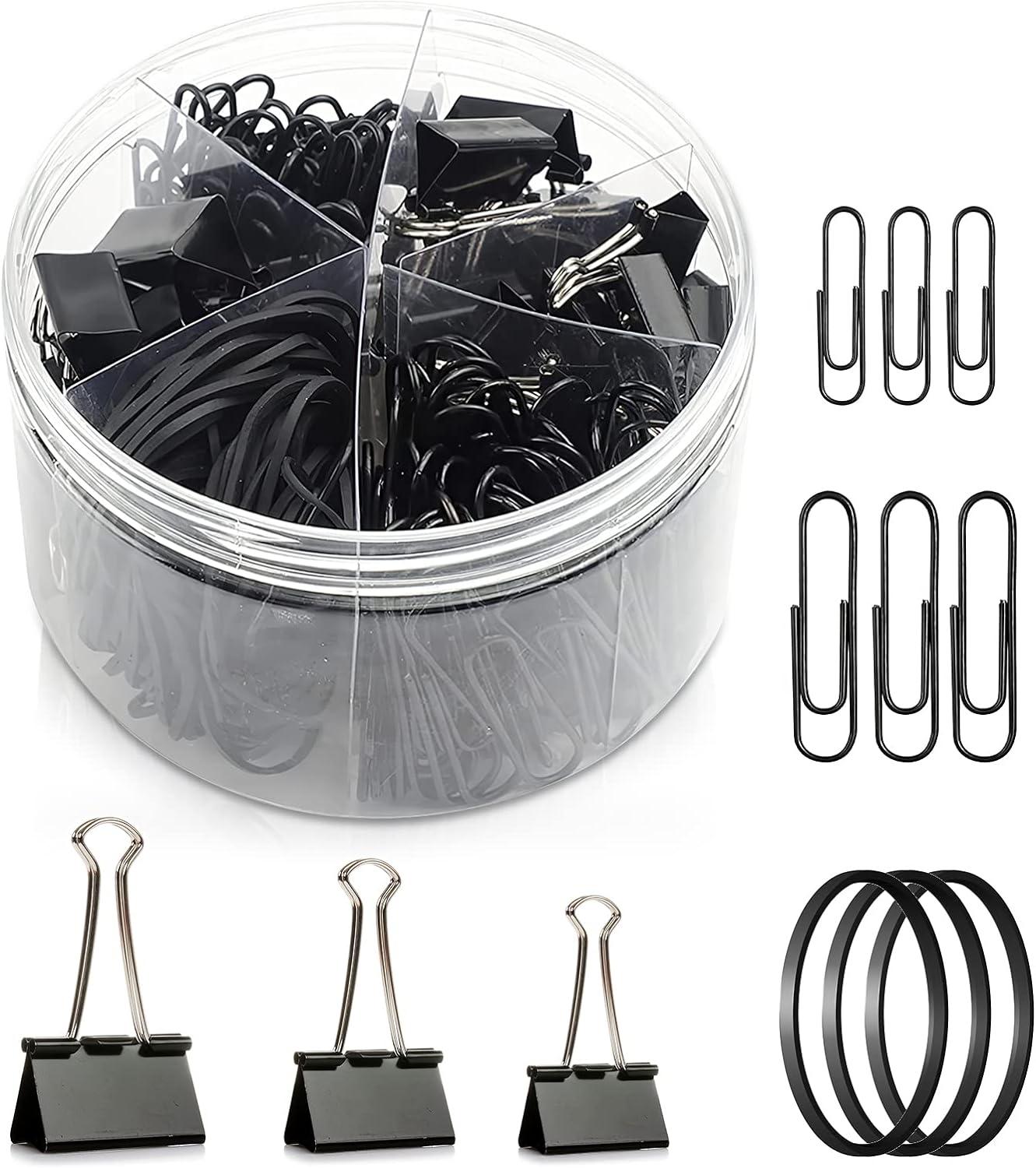 paper clips binder clips 240pcs black office clips set - assorted sizes paperclips paper clamps rubber bands