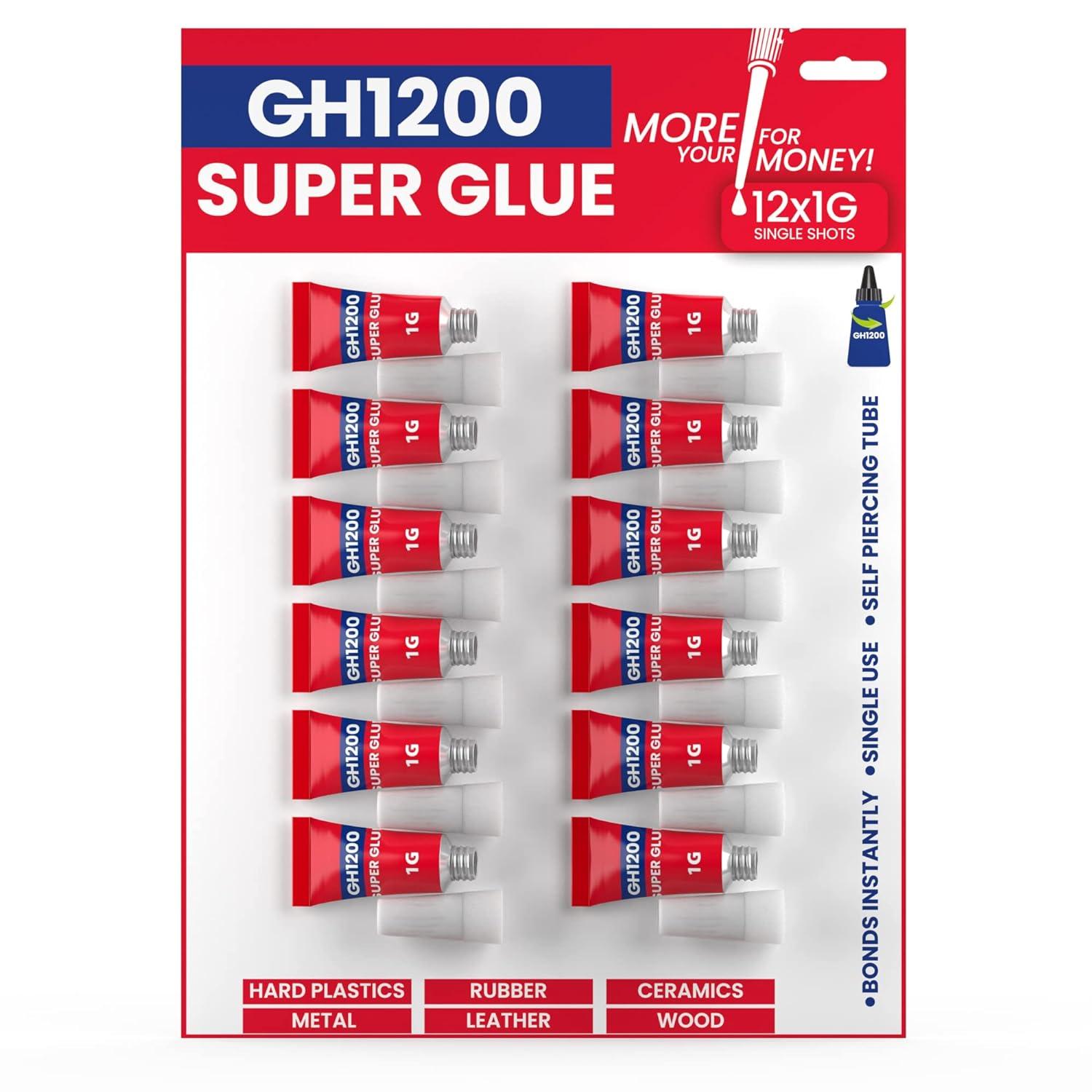 gh1200 super glue all purpose 1g 12 pack with pin point nozzle super fast thick and strong adhesive superglue