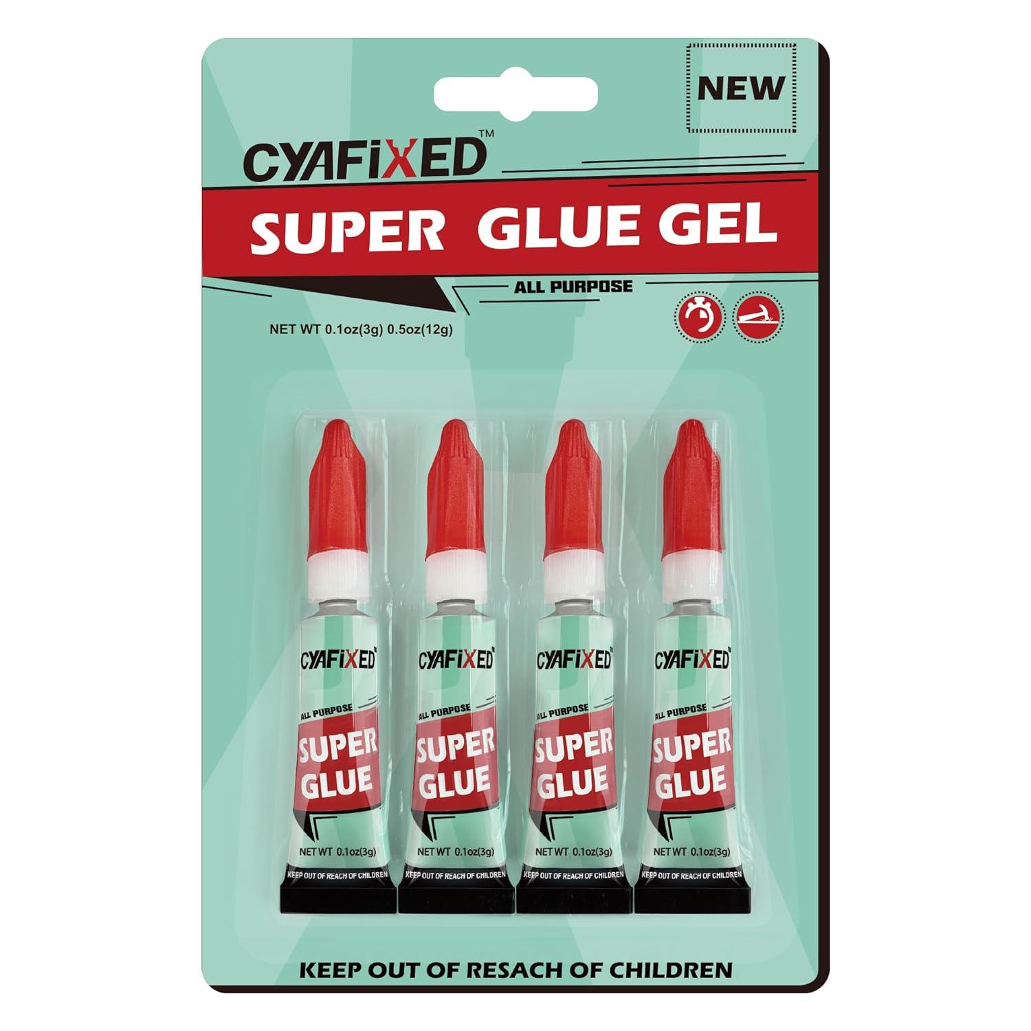 CYAFIXED Super Glue Gel Single Use Minis Four 3 Gram Tubes General Purpose CA Glue Industrial Grade Instant Adhesive For Ceramic Wood Metal Glass Plastic And Rubber Clear Pack Of 1