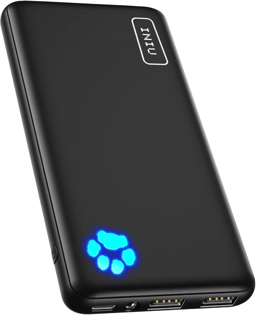 iniu portable charger slimmest 10000mah 5v/3a power bank usb c in and out high-speed charging battery pack