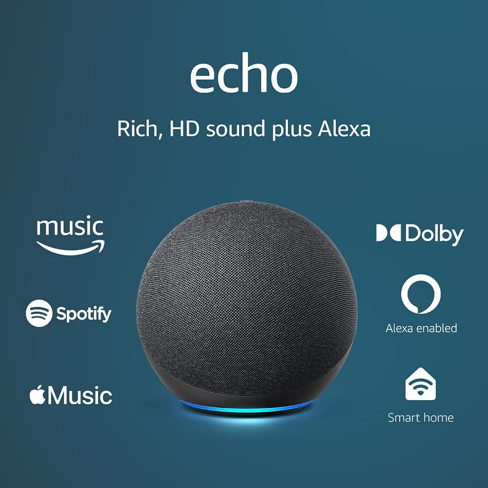 echo 4th generation with premium sound smart home hub and alexa charcoal  echo 0000000000