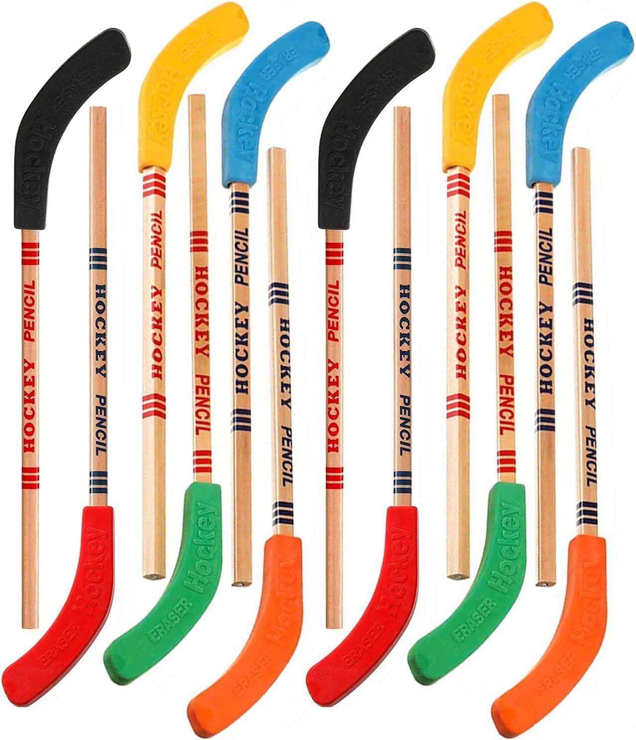 cavla 12 pcs hockey pencils multicolor hockey stick pencils with rubber blade eraser  cavla b0c1z8pf76
