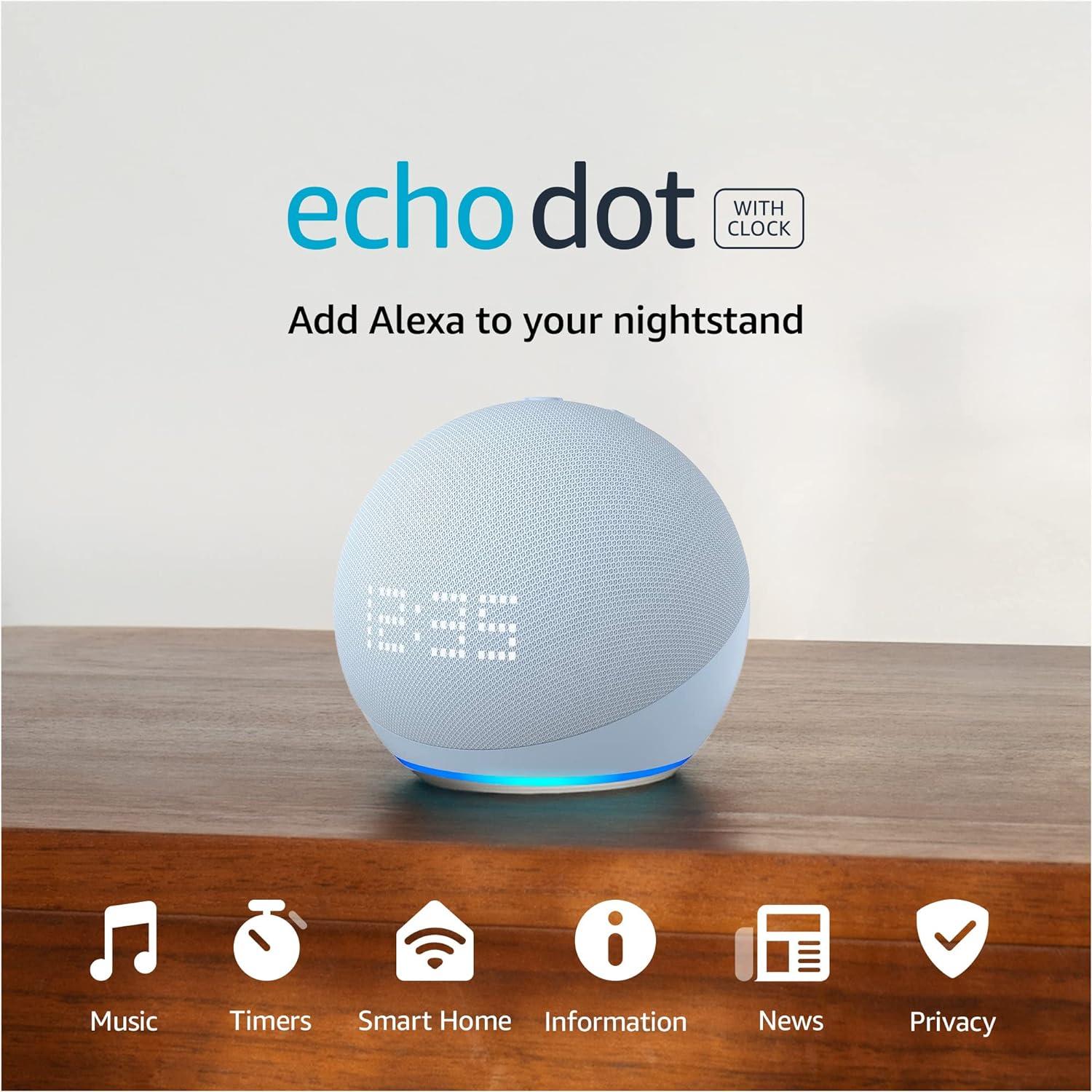 echo dot 5th gen 2022 release with clock - cloud blue and 4 months of amazon music unlimited free w/