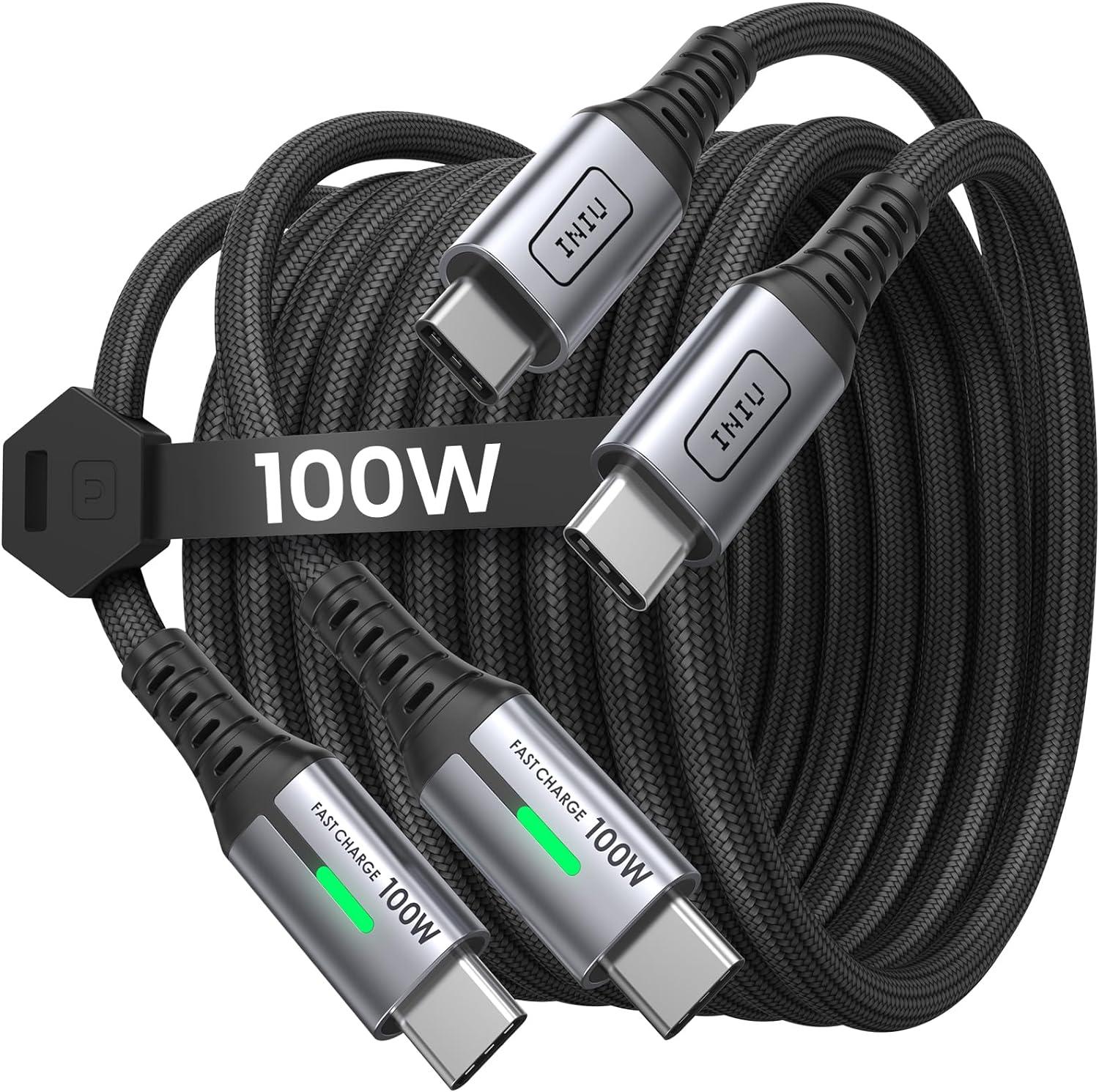 usb c cable iniu 2-pack 6 6ft 100w pd 5a qc 4 0 fast charging usb c to usb c cable nylon braided type c data