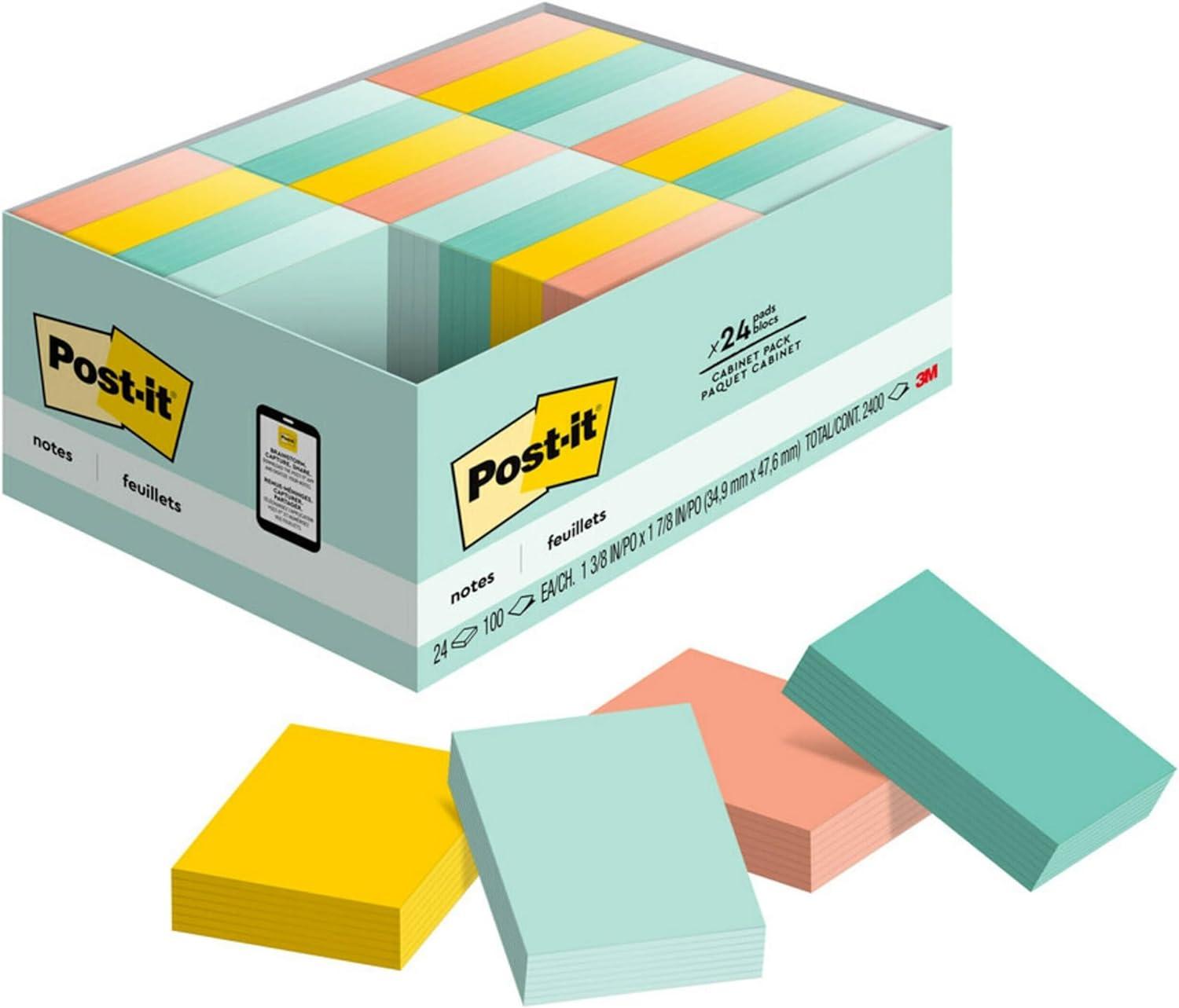 post-it notes 1 3/8 in x 1 7/8 in 24 pads america s #1 favorite sticky notes beachside café collection