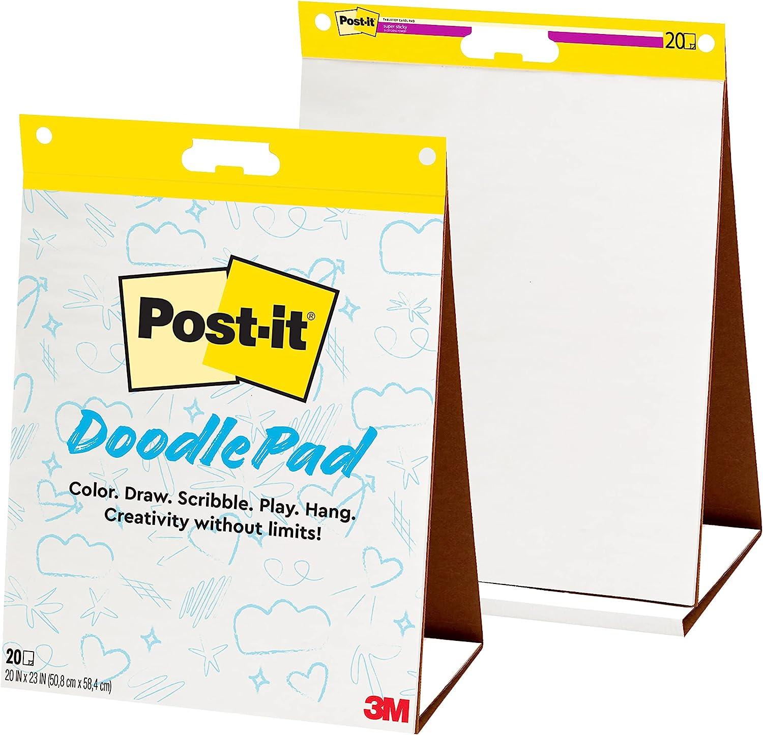 post-it doodle pad portable art easel self-stick tabletop easel pad 20 in x 23 in 20 sheets/pad 2 pads/pack