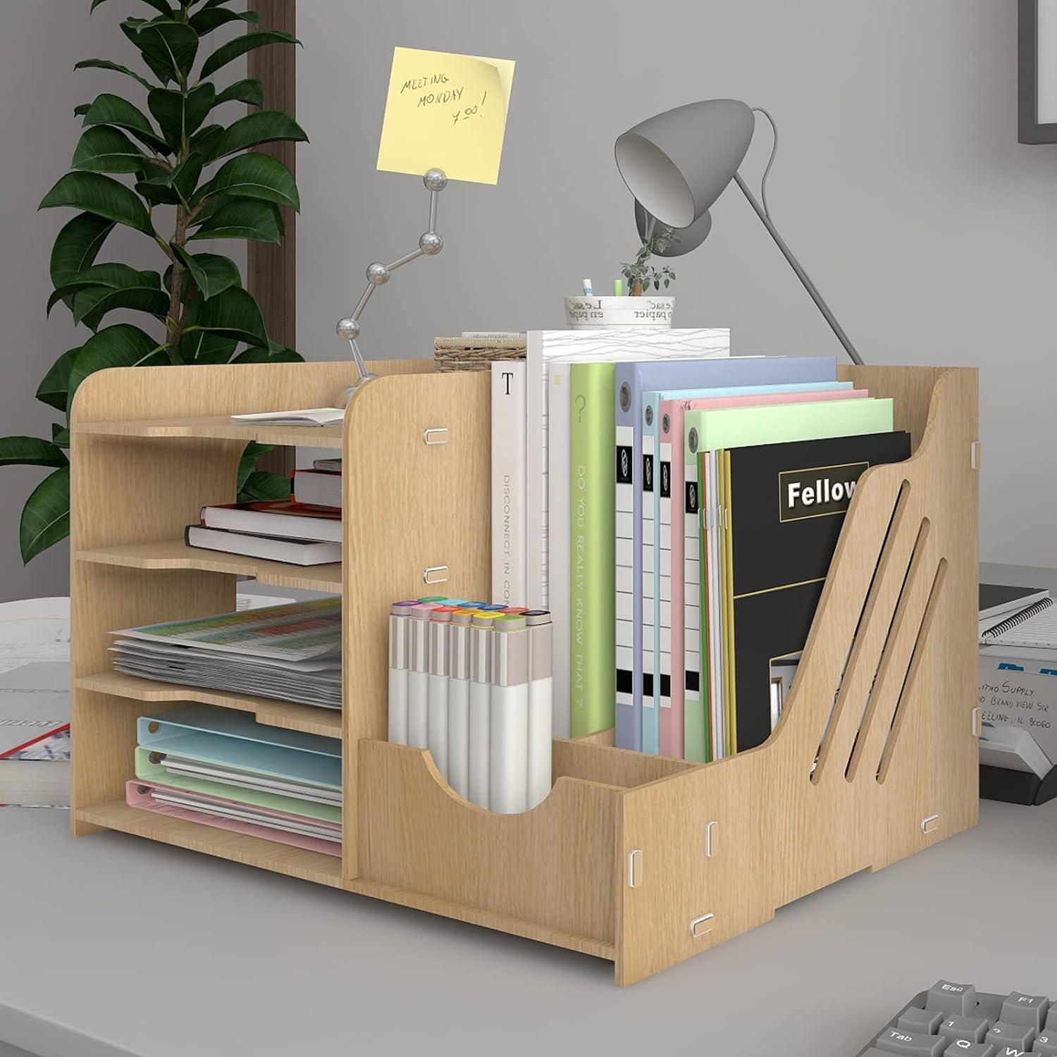 puncia 4 tiers office wood desktop organizer letter a4 paper file rack with vertical horizontal file holder