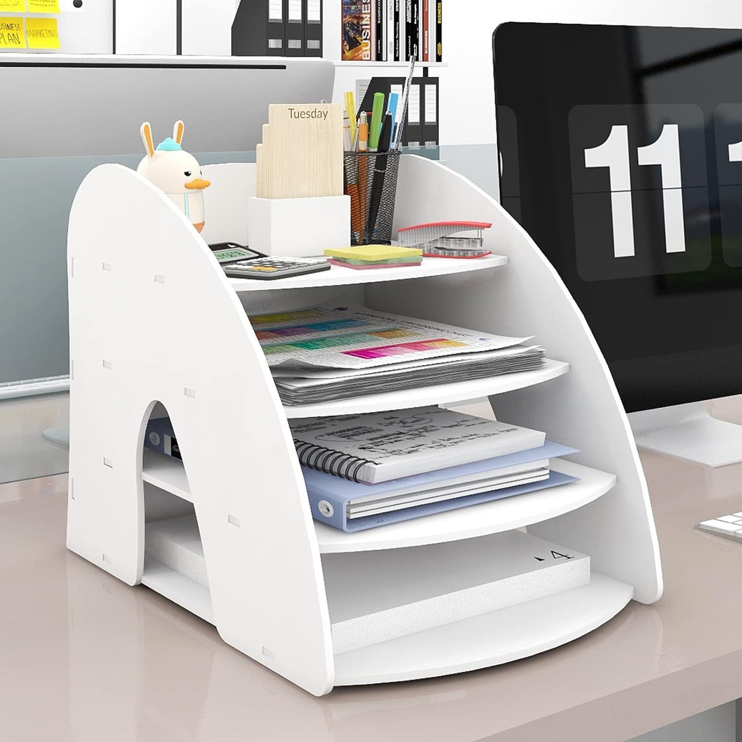 natwind 4-tier file folder paper organizer for desk desktop white office supplies desk organizer mail letter 
