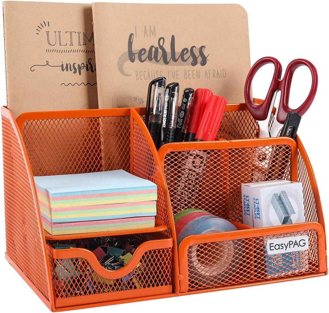 easypag desk drawer organizer 5-compartment pen holder mesh office supplies caddy orange  easypag b00ymng1ue