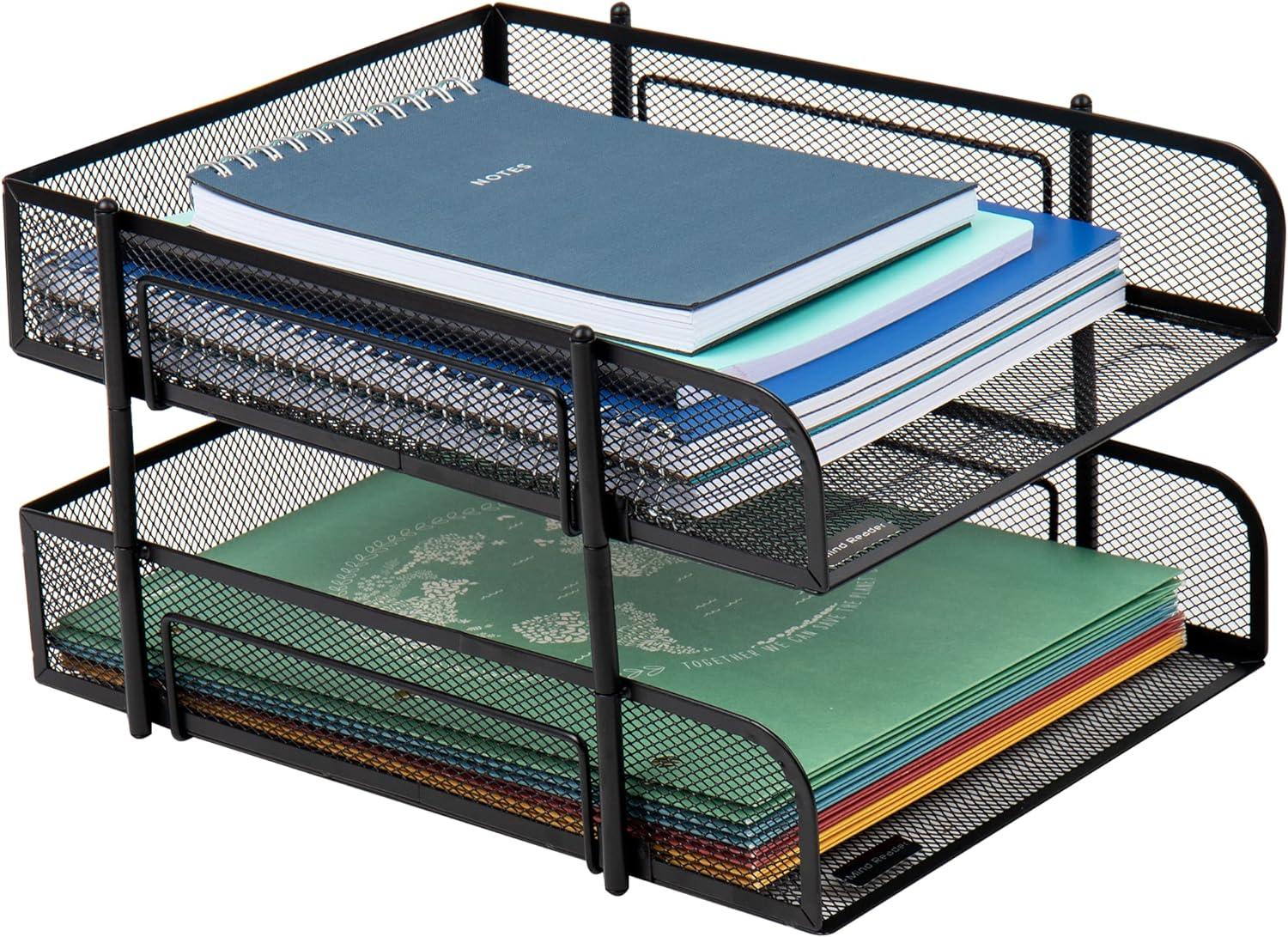mind reader stackable paper tray desktop organizer file storage office metal mesh 26 7l x 33 7w x 19 1h cm 2