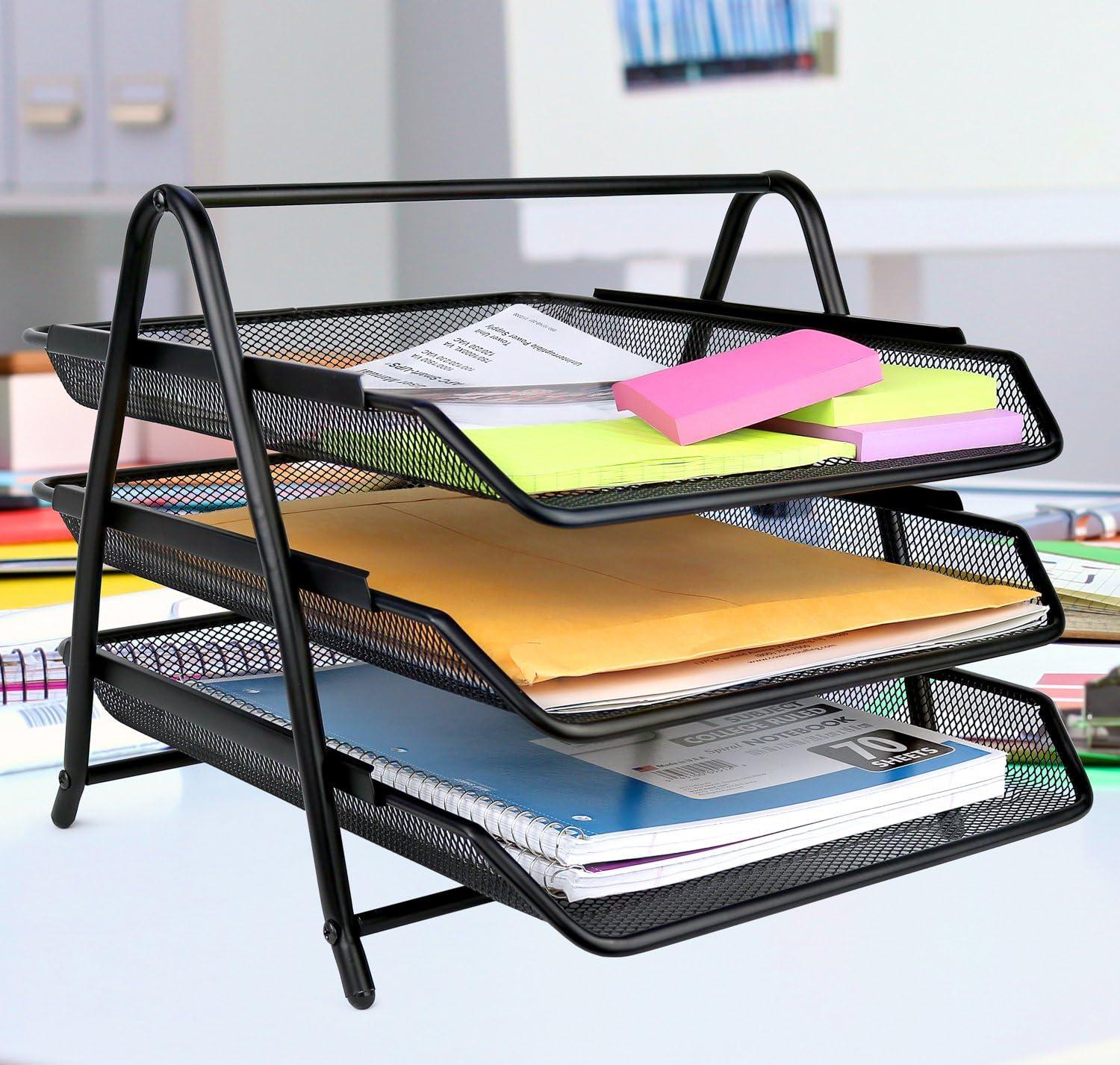 greenco mesh 3 tier document letter tray desk organizer black  greenco b01irnto26