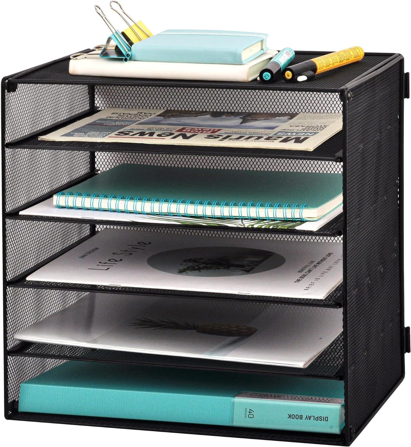 easepres 5 slot desk organizer tray mesh file paper letter tray desktop paper sorter literature organizer