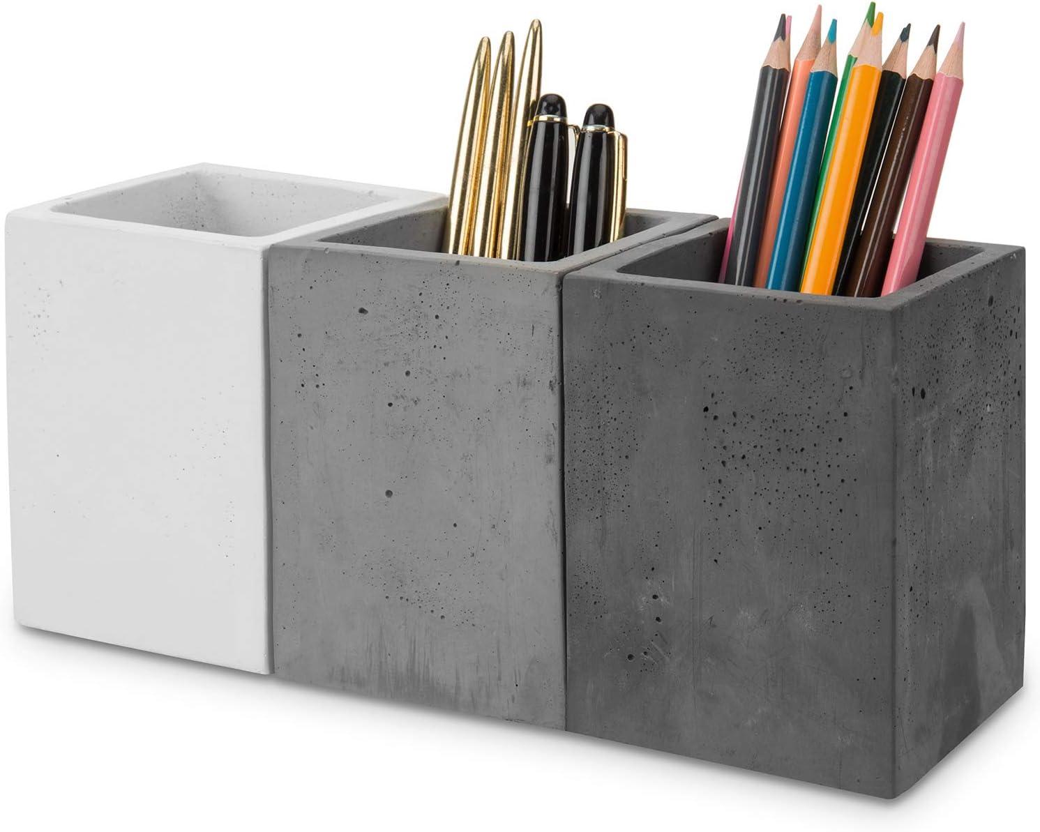 mygift modern mixed color gray concrete pen and pencil cups office stationary organizers set of 3  mygift