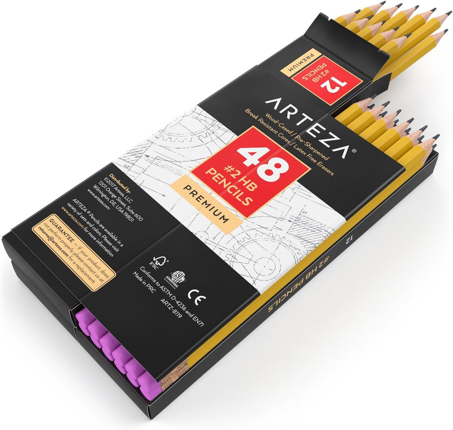 arteza hb pencils #2 pack of 48 wood-cased graphite pencils in bulk pre-sharpened with latex-free erasers